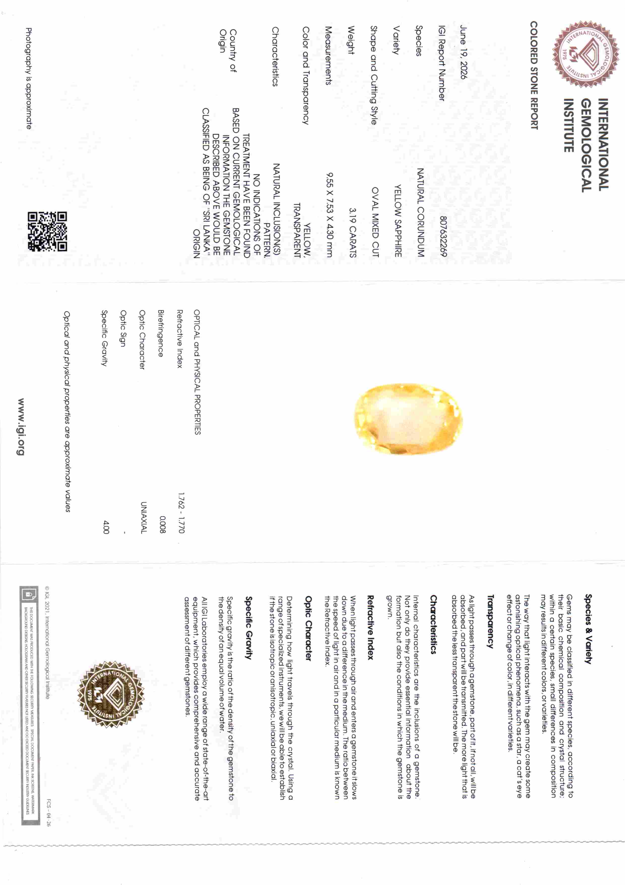 3.19 Ct IGI Certified Unheated Natural Ceylon Yellow Sapphire Pukhraj – 3.50 Ratti