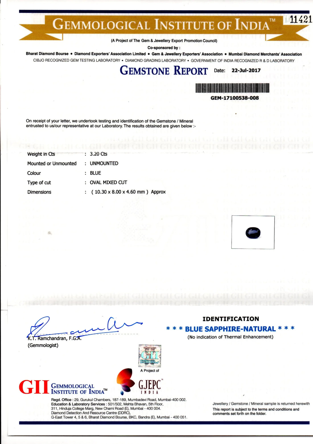 3.20 Ct GII Certified Unheated Untreated Natural Ceylon Deep Blue Sapphire - Venus Gems