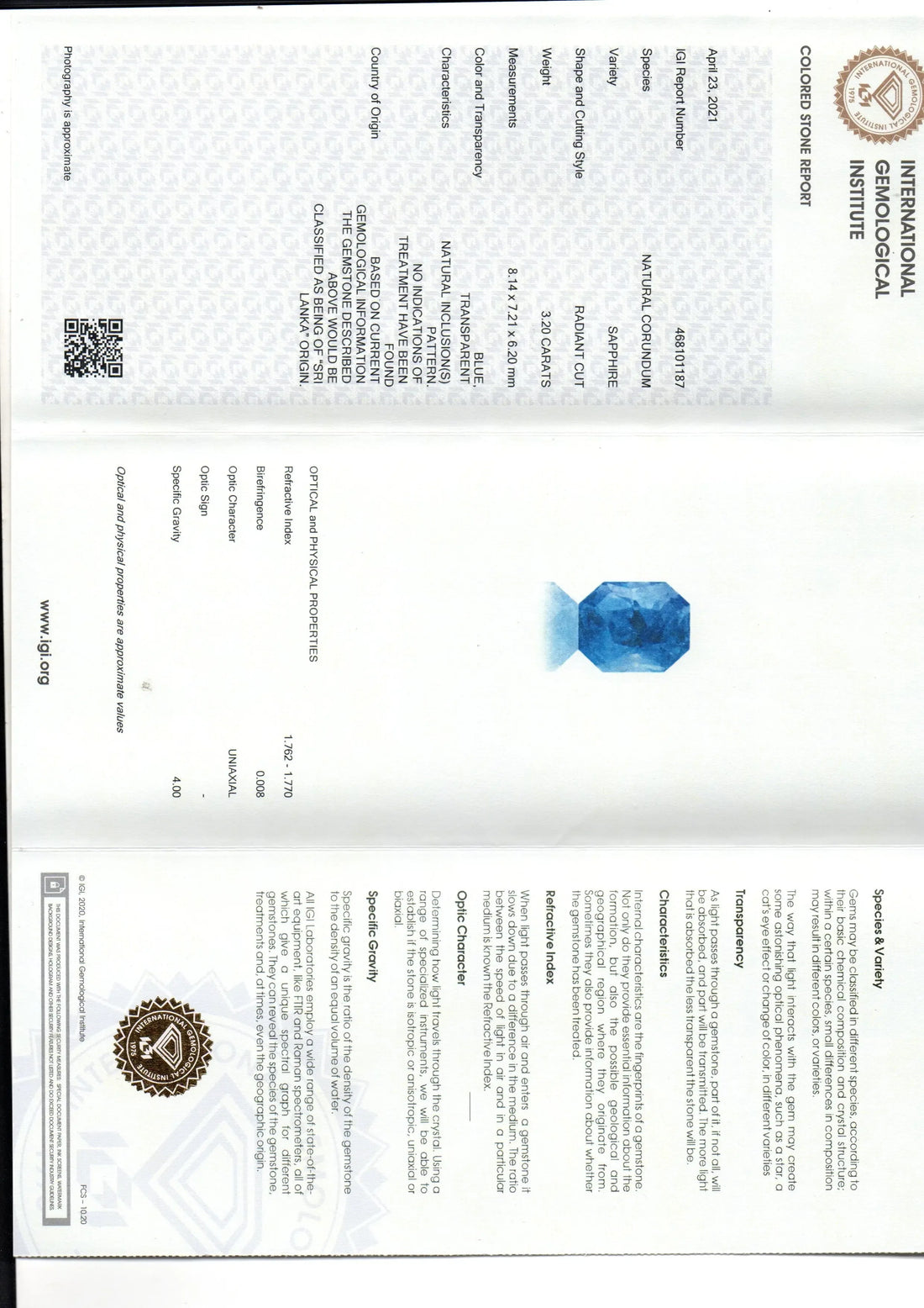 3.20 Ct IGI Certified Unheated Untreated Natural Ceylon Blue Sapphire AAA - Venus Gems