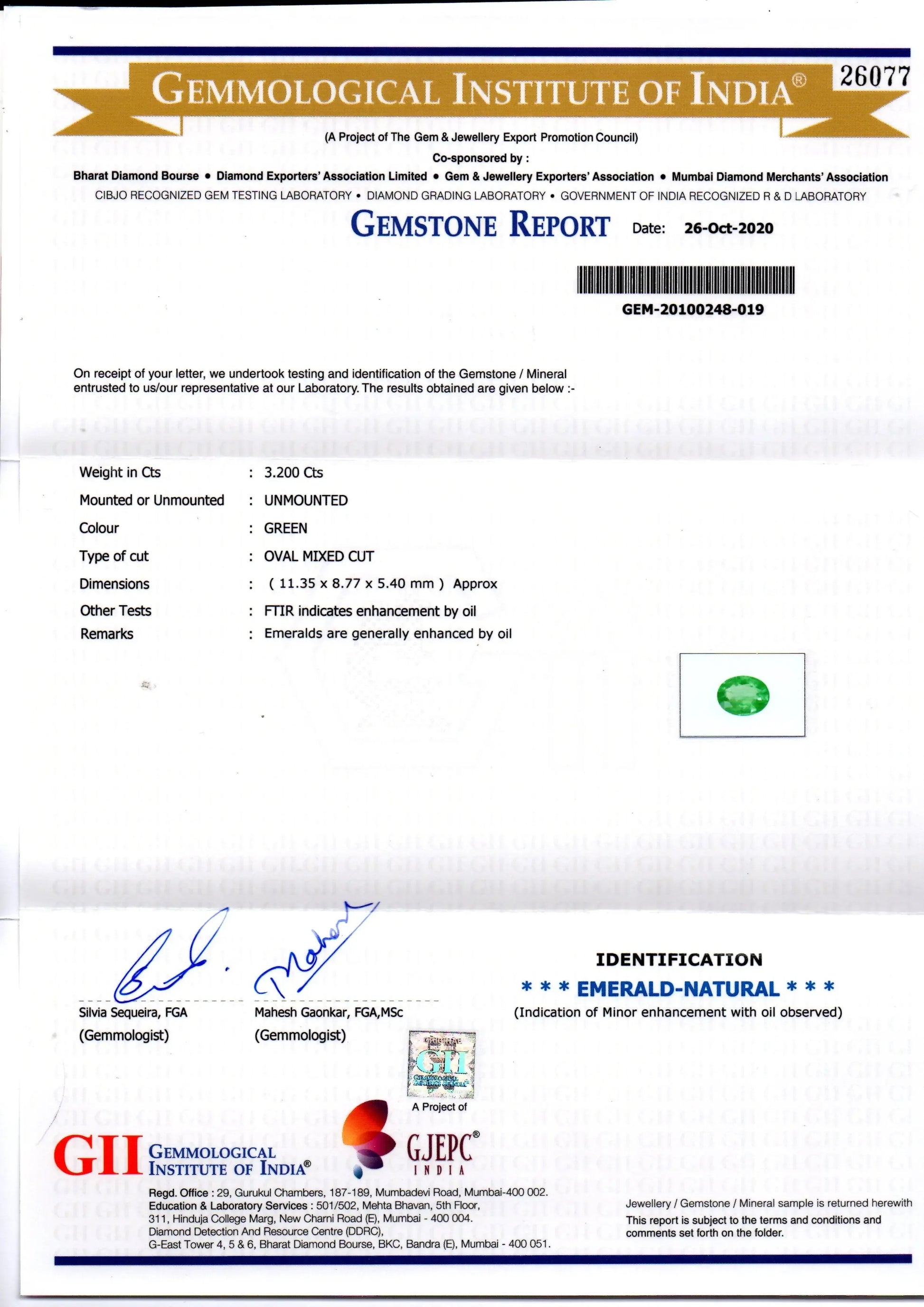 3.20 Ct GII Certified Untreated Natural Zambian Emerald Gems AA - Venus Gems