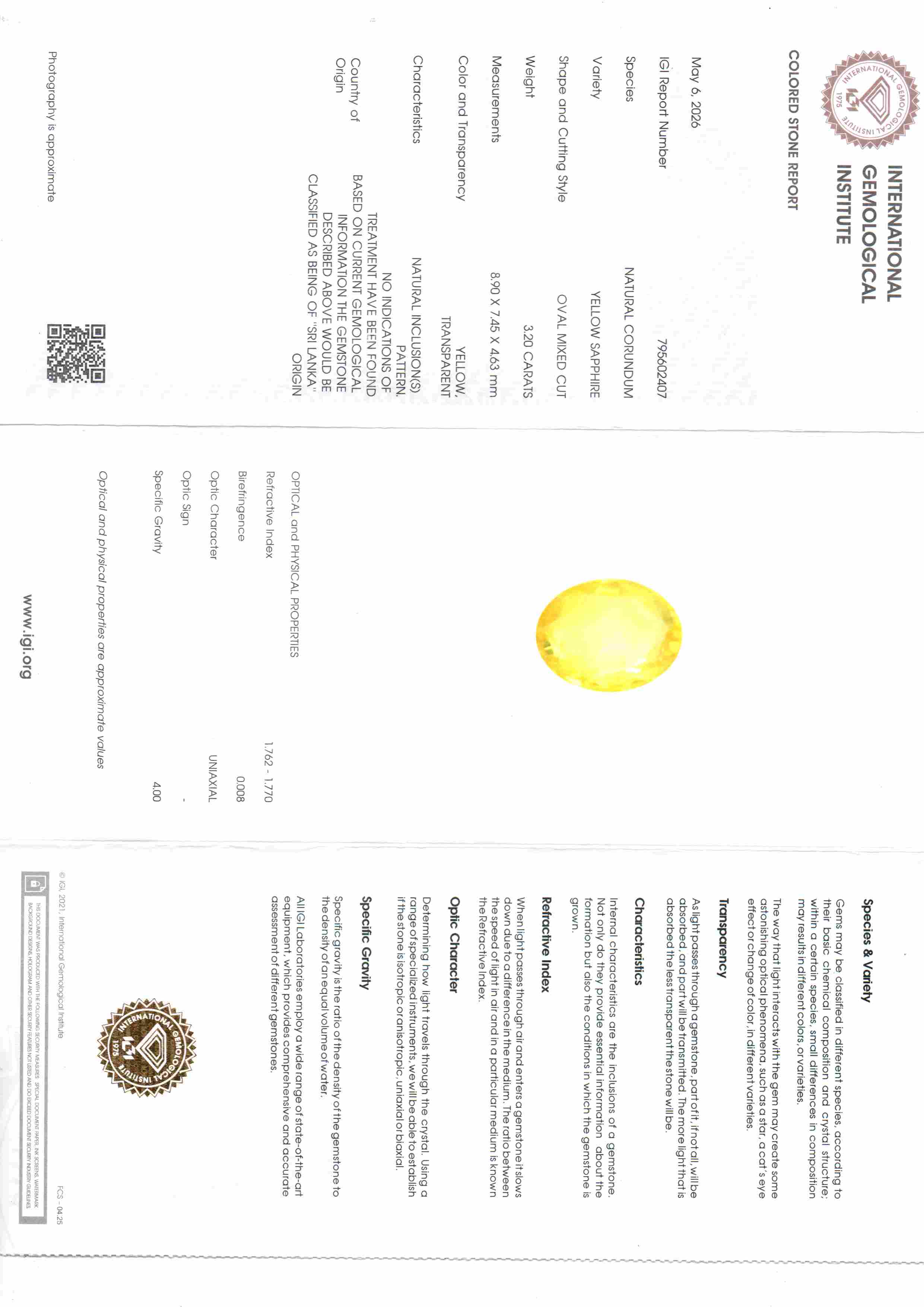 3,53 Karat 3,92 Ratti Zertifizierter Ceylon Gelber Saphir Pukhraj Stein