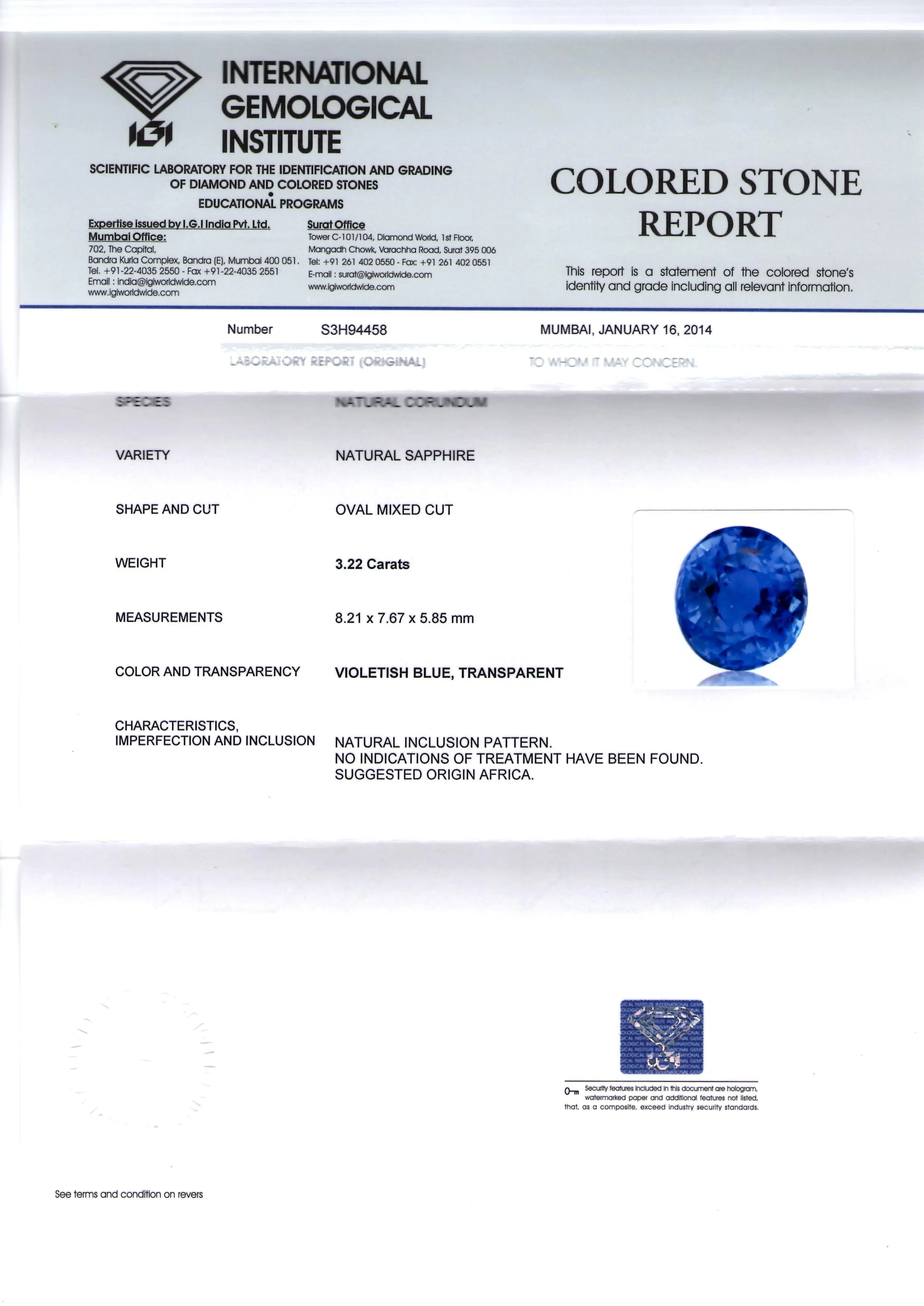 3.22 Ct Unheated Untreated Natural Certified Peacock Blue Sapphire