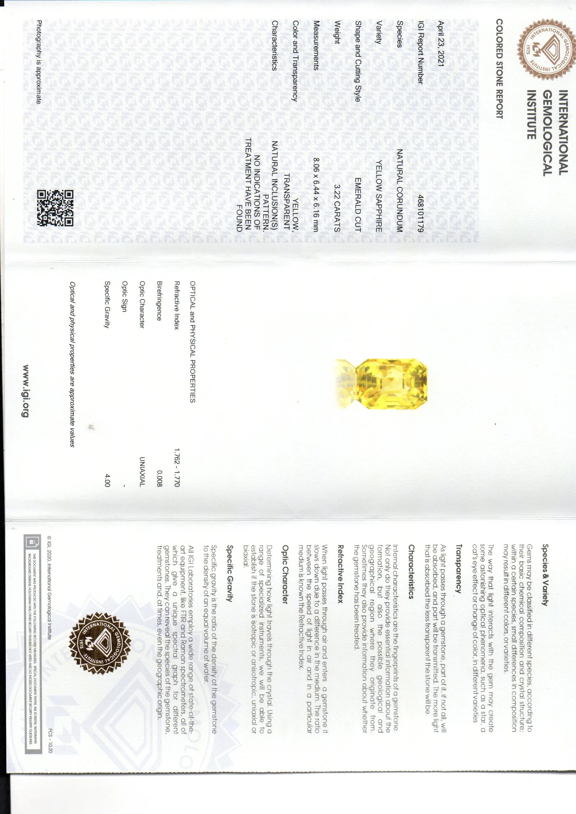 3.22 Ct IGI Certified Unheated Untreated Natural Ceylon Yellow Sapphire AAAAA