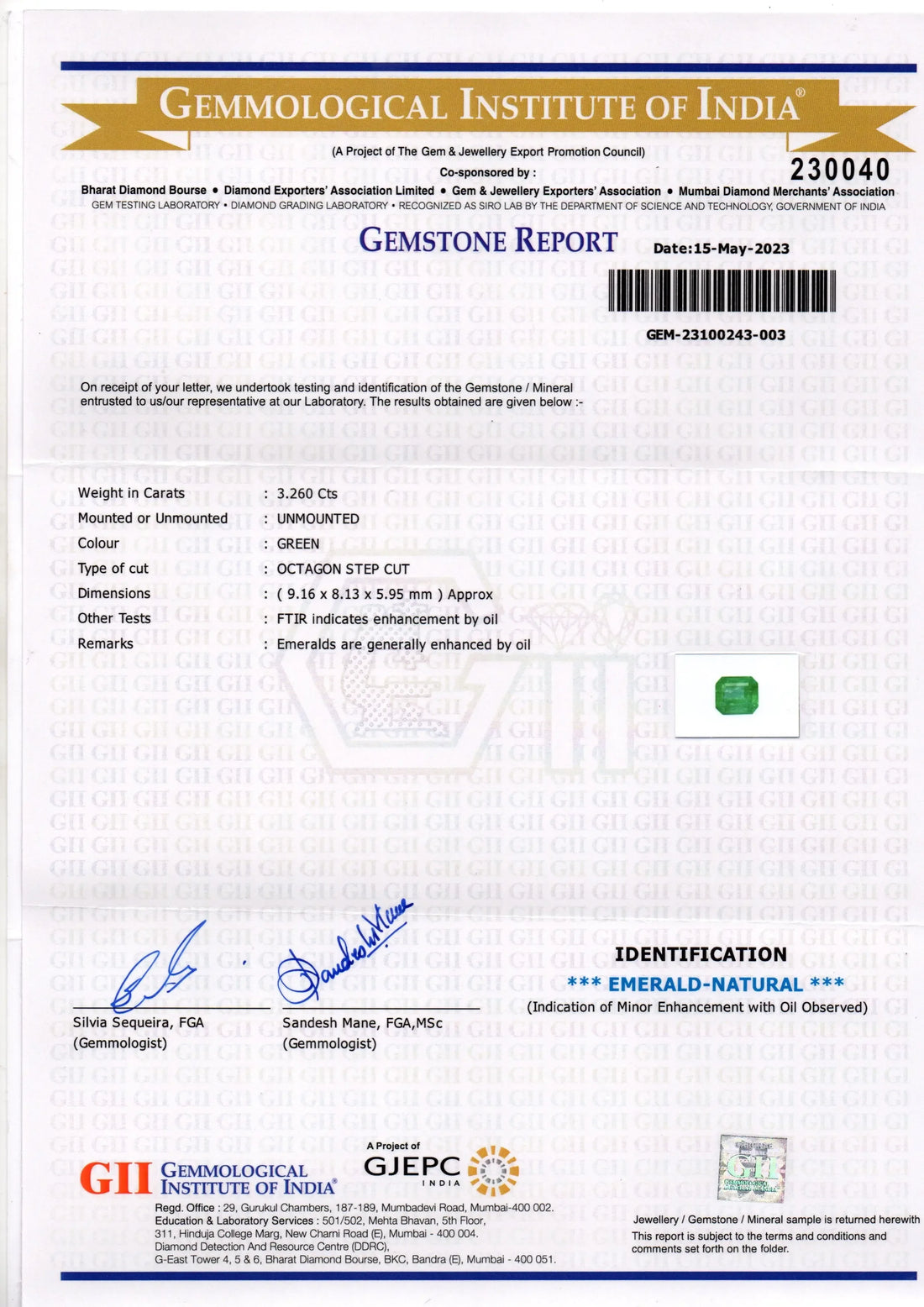 3.26 Ct GII Certified Untreated Natural Zambian Emerald Panna Gemstone - Venus Gems