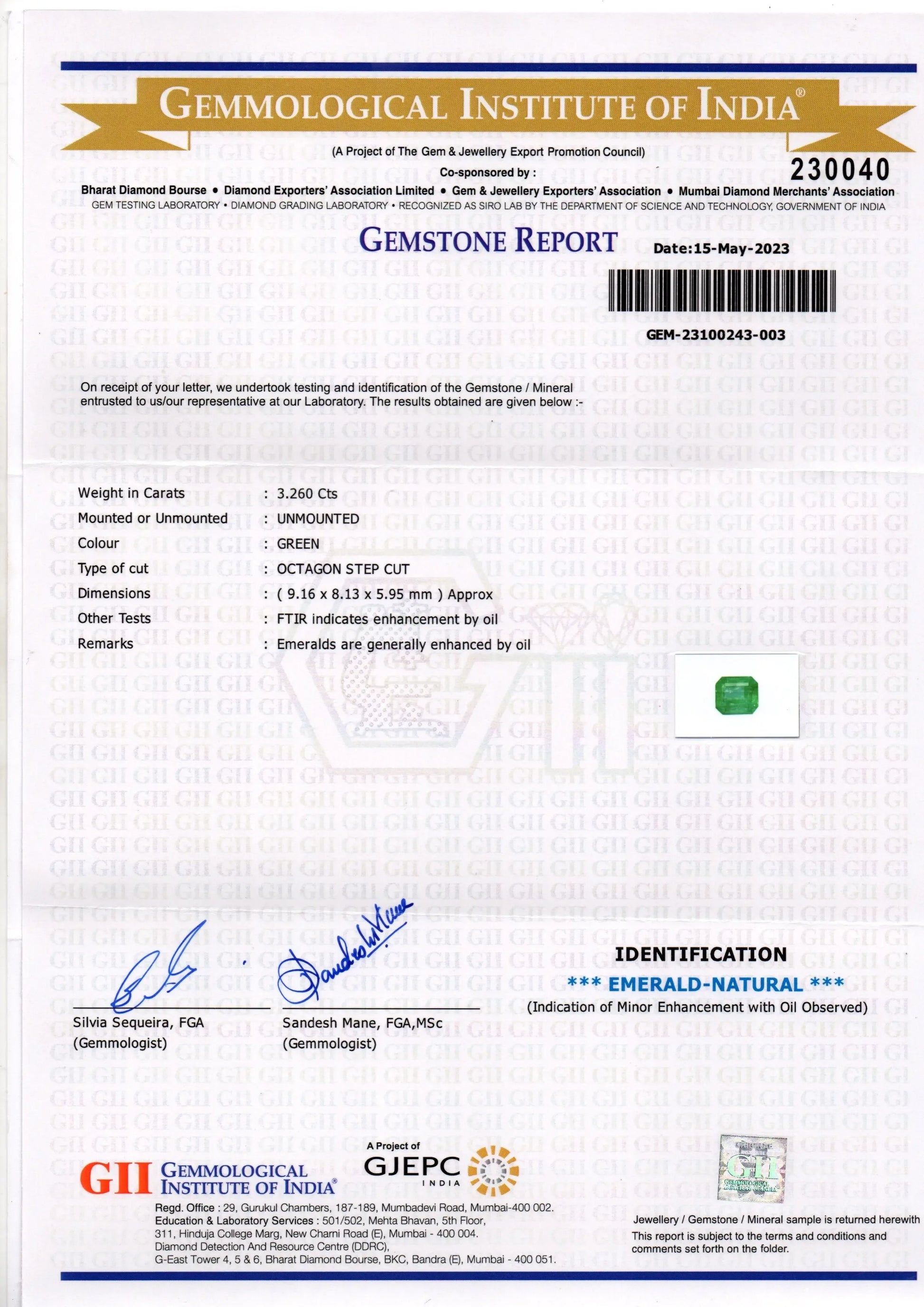 3.26 Ct GII Certified Untreated Natural Zambian Emerald Panna Gemstone - Venus Gems