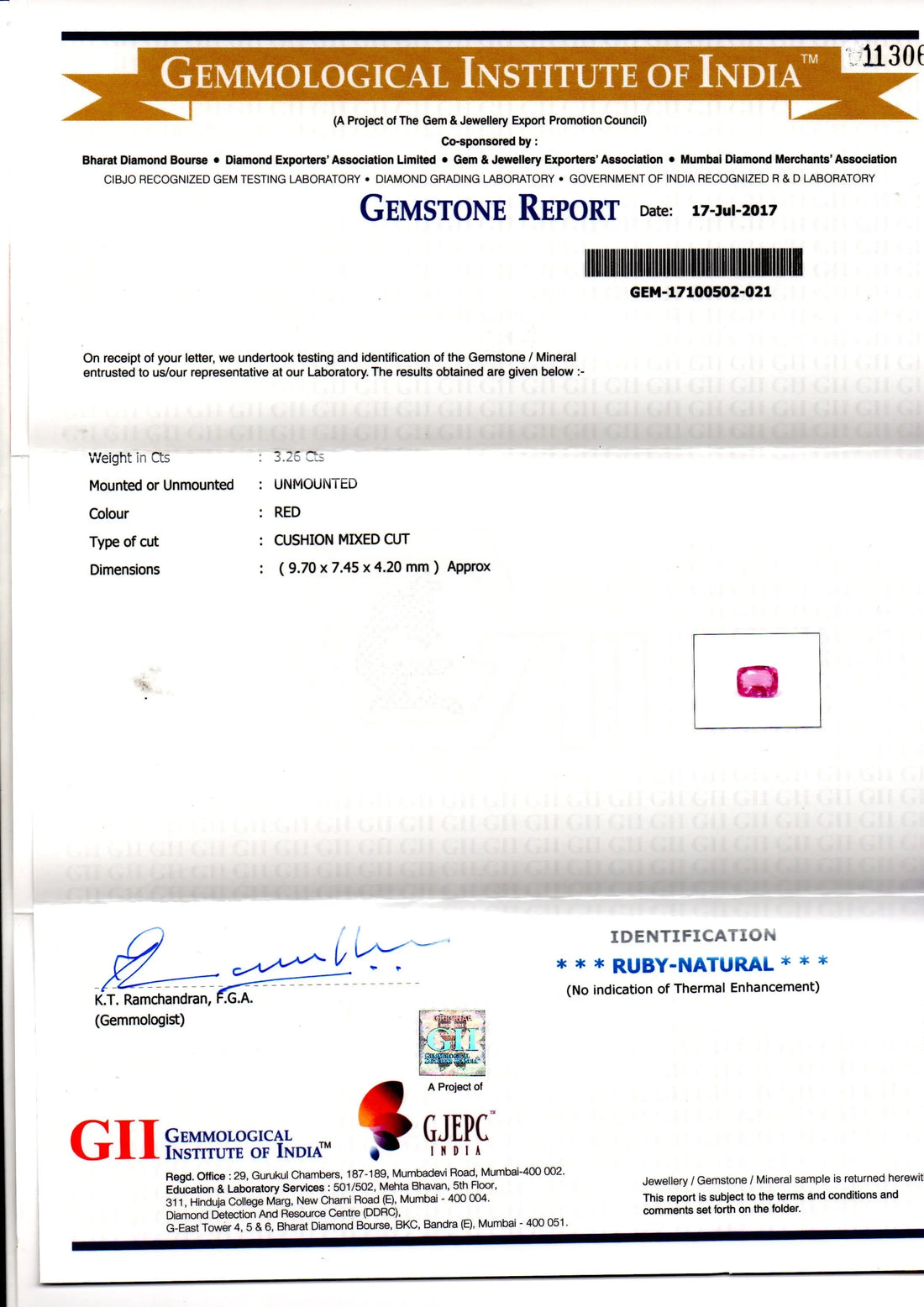 3.26 Ct GII Certified Unheated Untreated Natural Madagaskar Ruby AAAA