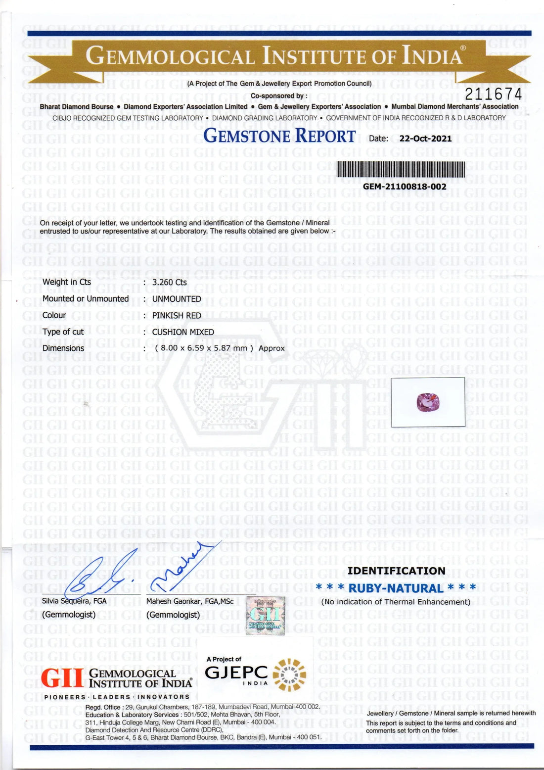 3.26 Ct GII Certified Unheated Untreted Natural Madagaskar Ruby Gems - Venus Gems