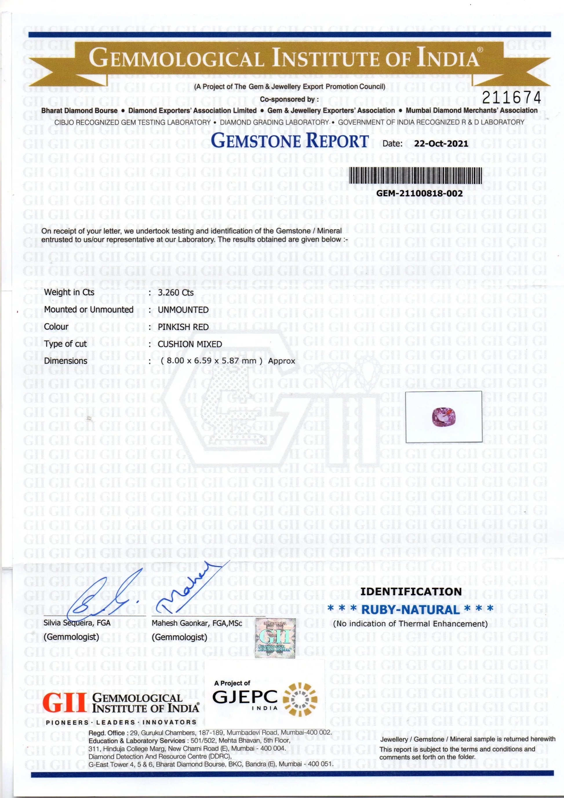 3.26 Ct GII Certified Unheated Untreted Natural Madagaskar Ruby Gems - Venus Gems