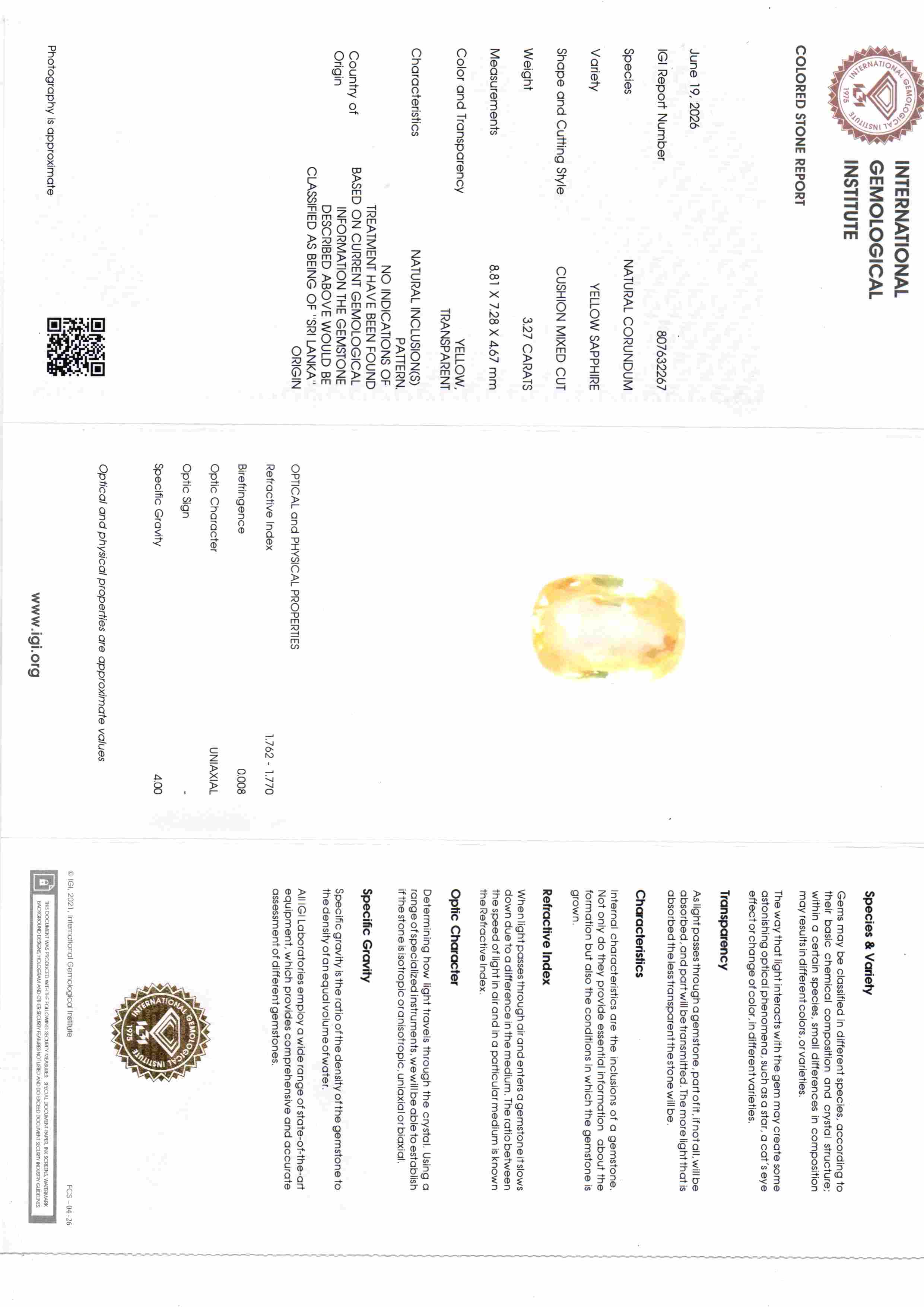 3,53 Karat 3,92 Ratti Zertifizierter Ceylon Gelber Saphir Pukhraj Stein