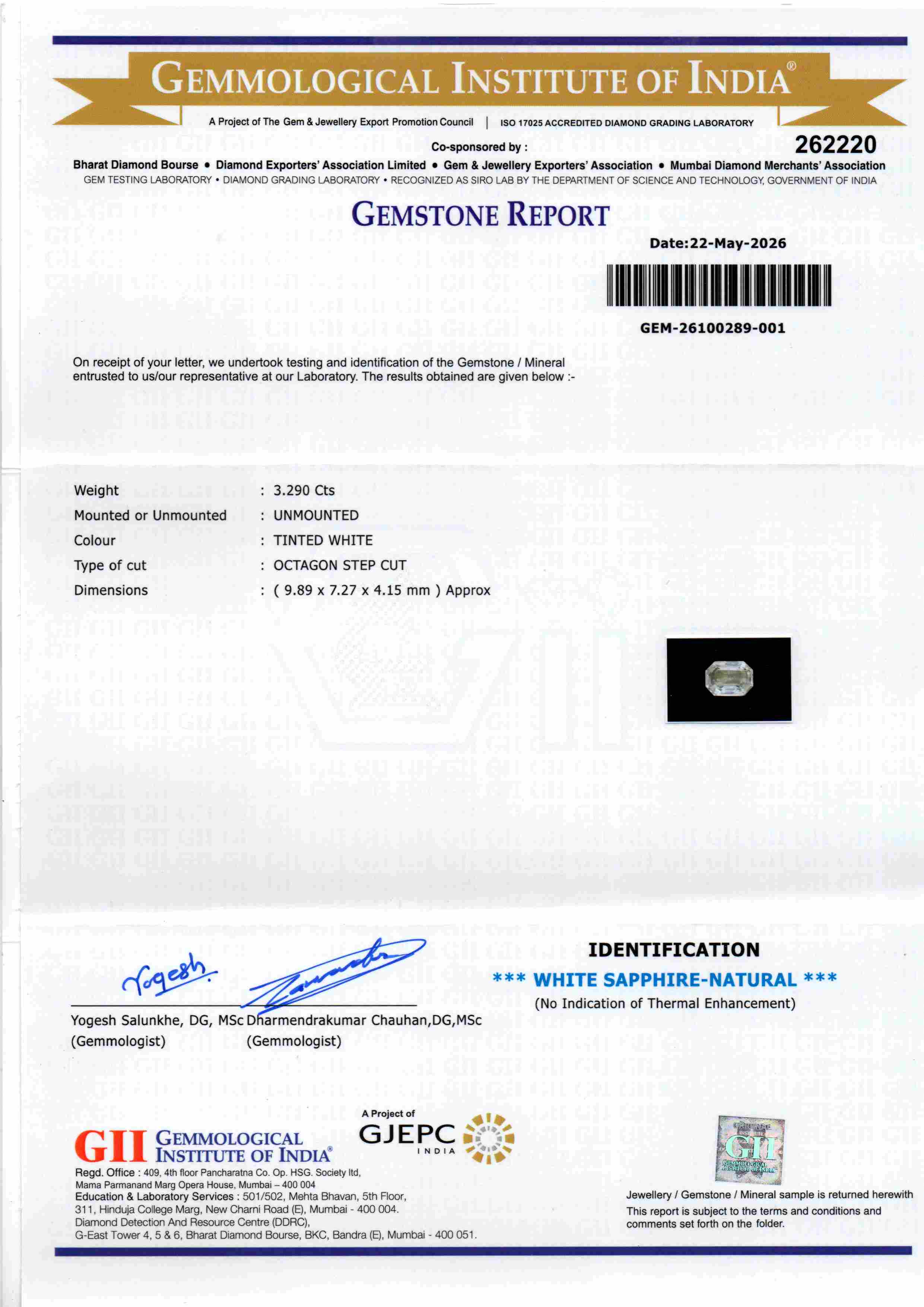 3.29 Ct Gii Certified Unheated Untreated Natural Ceylon White Sapphire