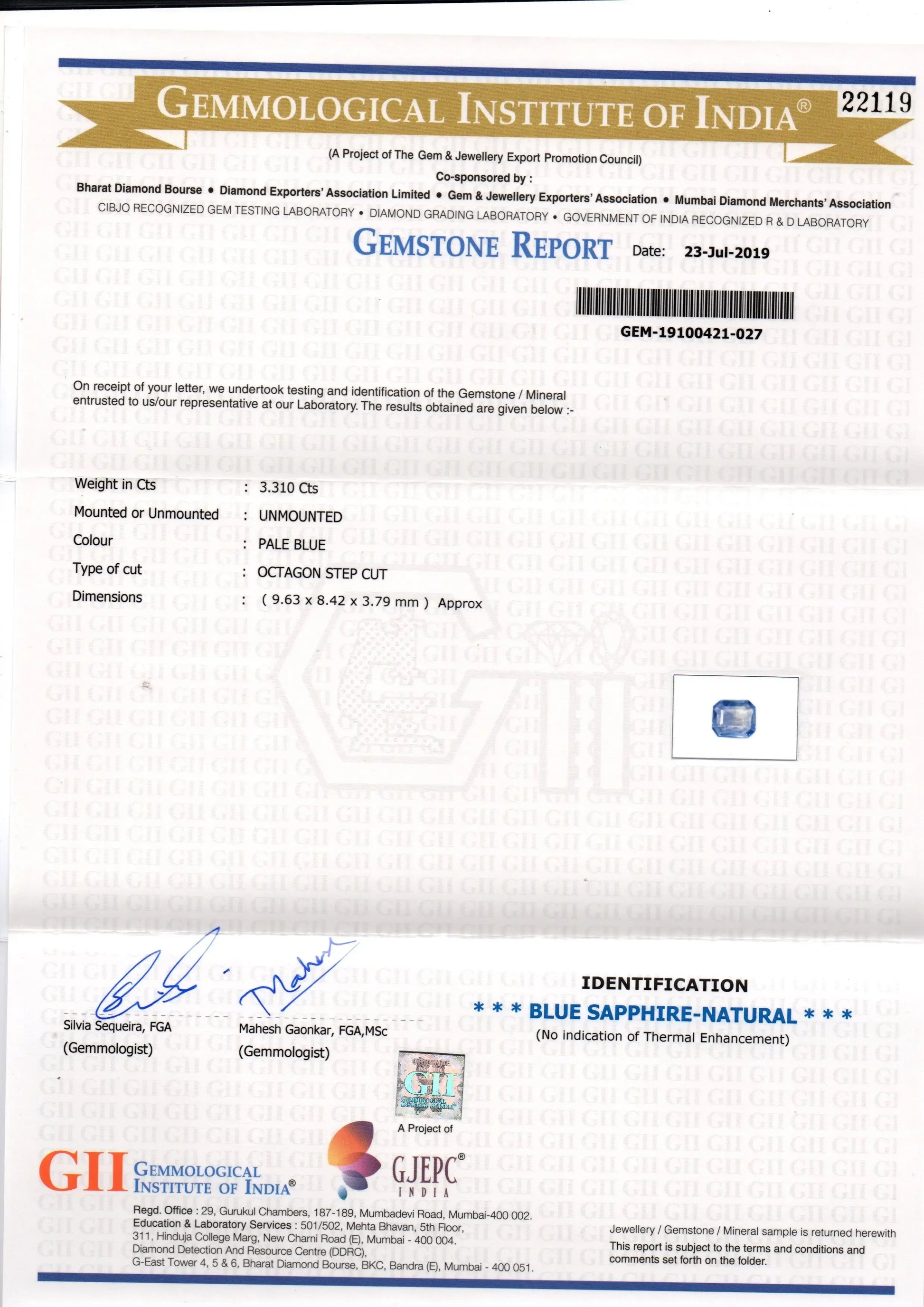 3.31 Ct GII Certified Unheated Untreated Natural Ceylon Blue Sapphire - Venus Gems