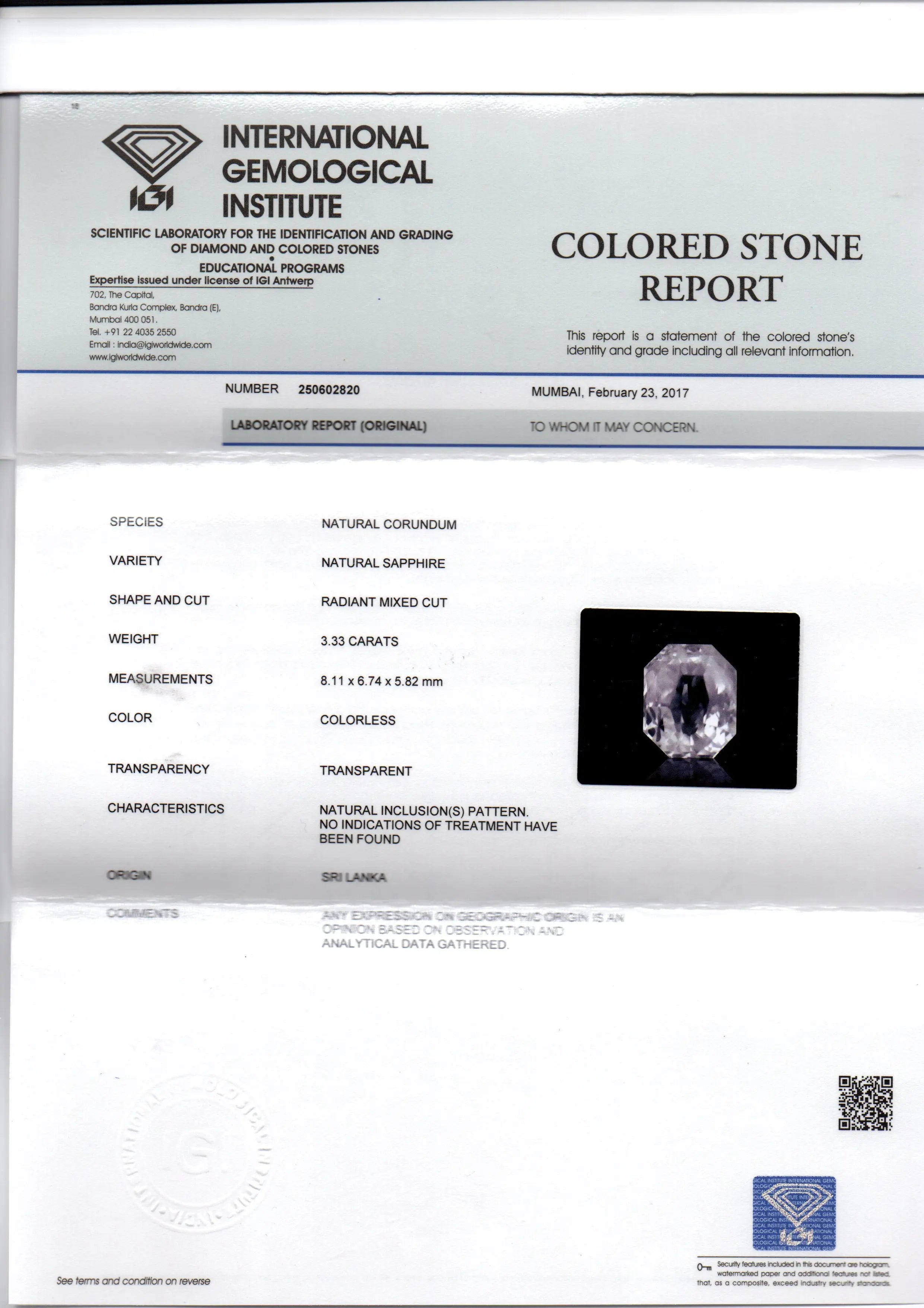 3.33 Ct Unheated Untreated Natural White Sapphire Safed Pukhraj AAA
