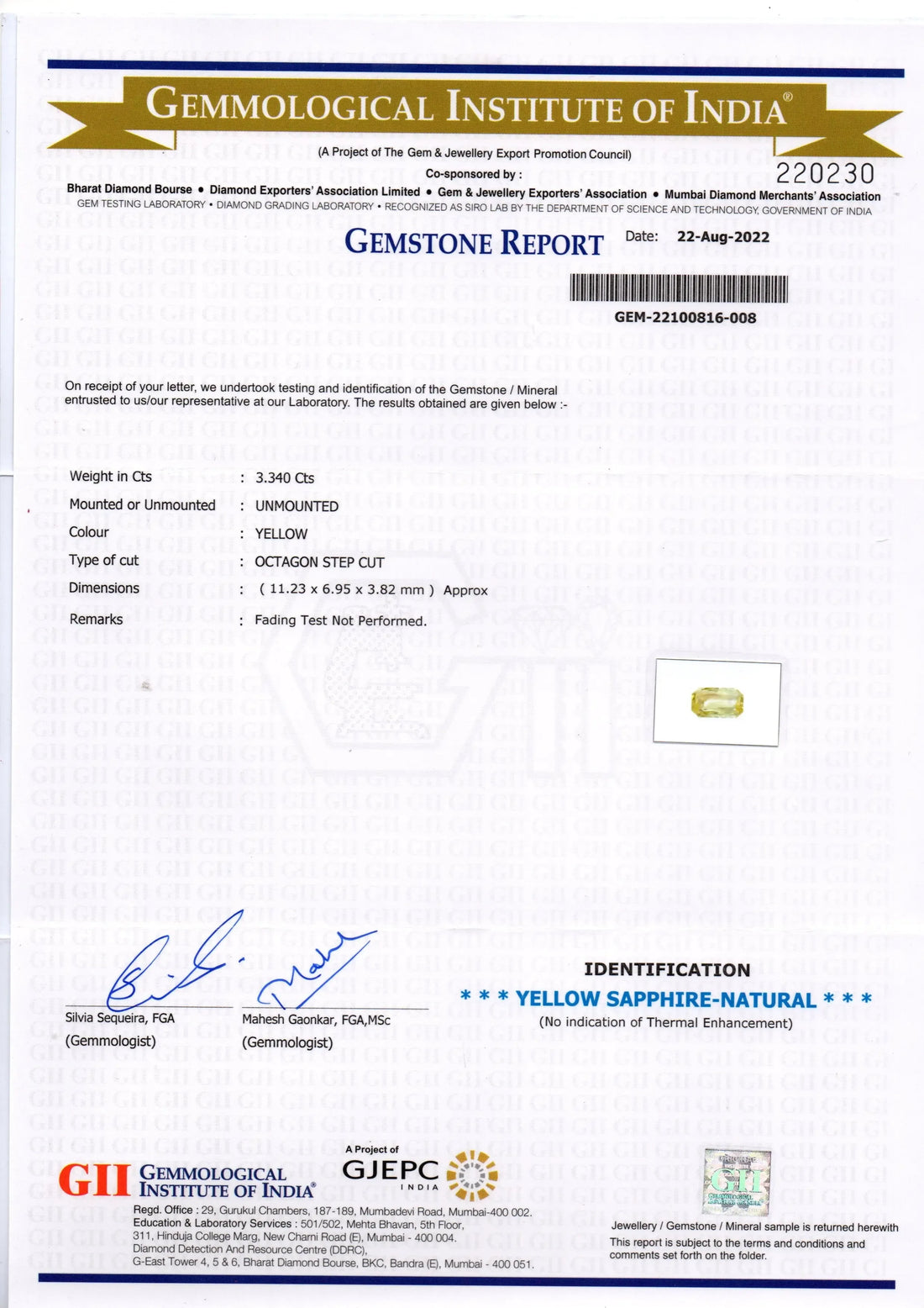 3.34 Ct GII Certified Unheated Untreated Natural Ceylon Yellow Sapphire - Venus Gems