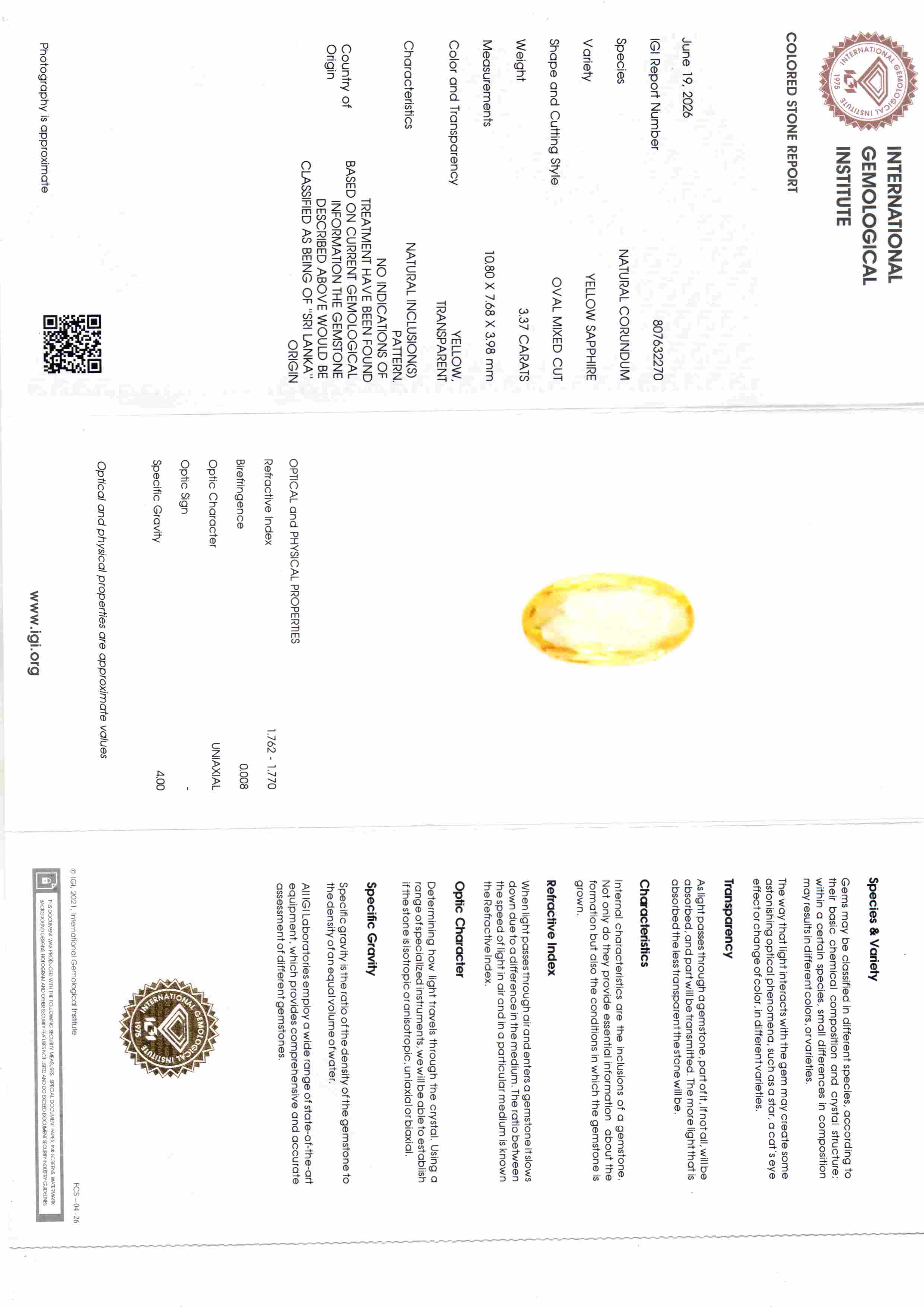 3,53 Karat 3,92 Ratti Zertifizierter Ceylon Gelber Saphir Pukhraj Stein