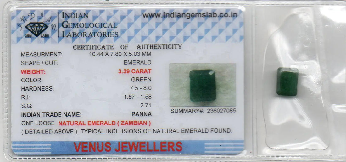 3.39 Ct Certified Untreated Natural Zambian Emerald Panna Gemstone
