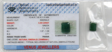 3.39 Ct Certified Untreated Natural Zambian Emerald Panna Gemstone