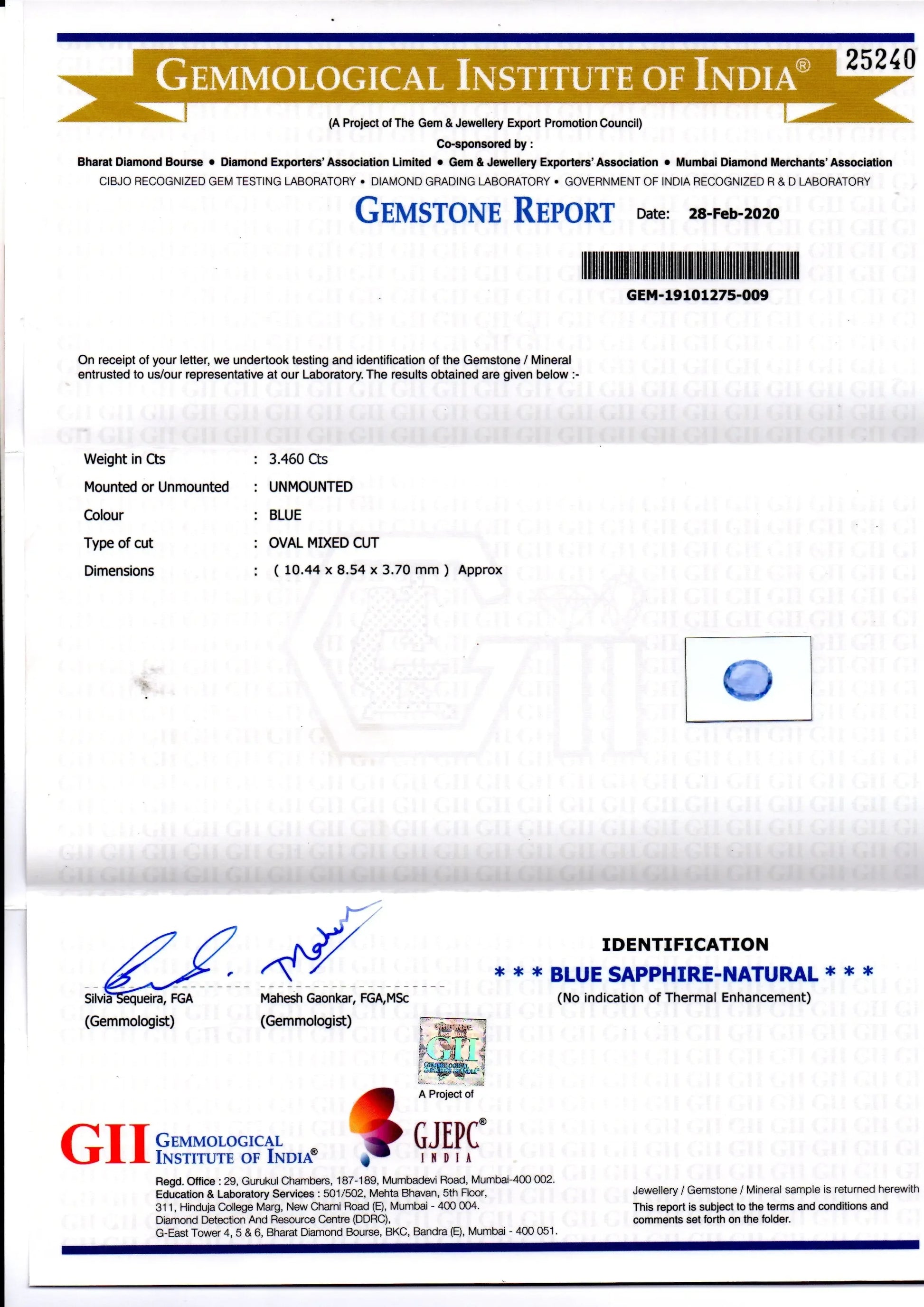 3.46 Ct GII Certified Unheated Untreated Natural Ceylon Blue Sapphire - Venus Gems