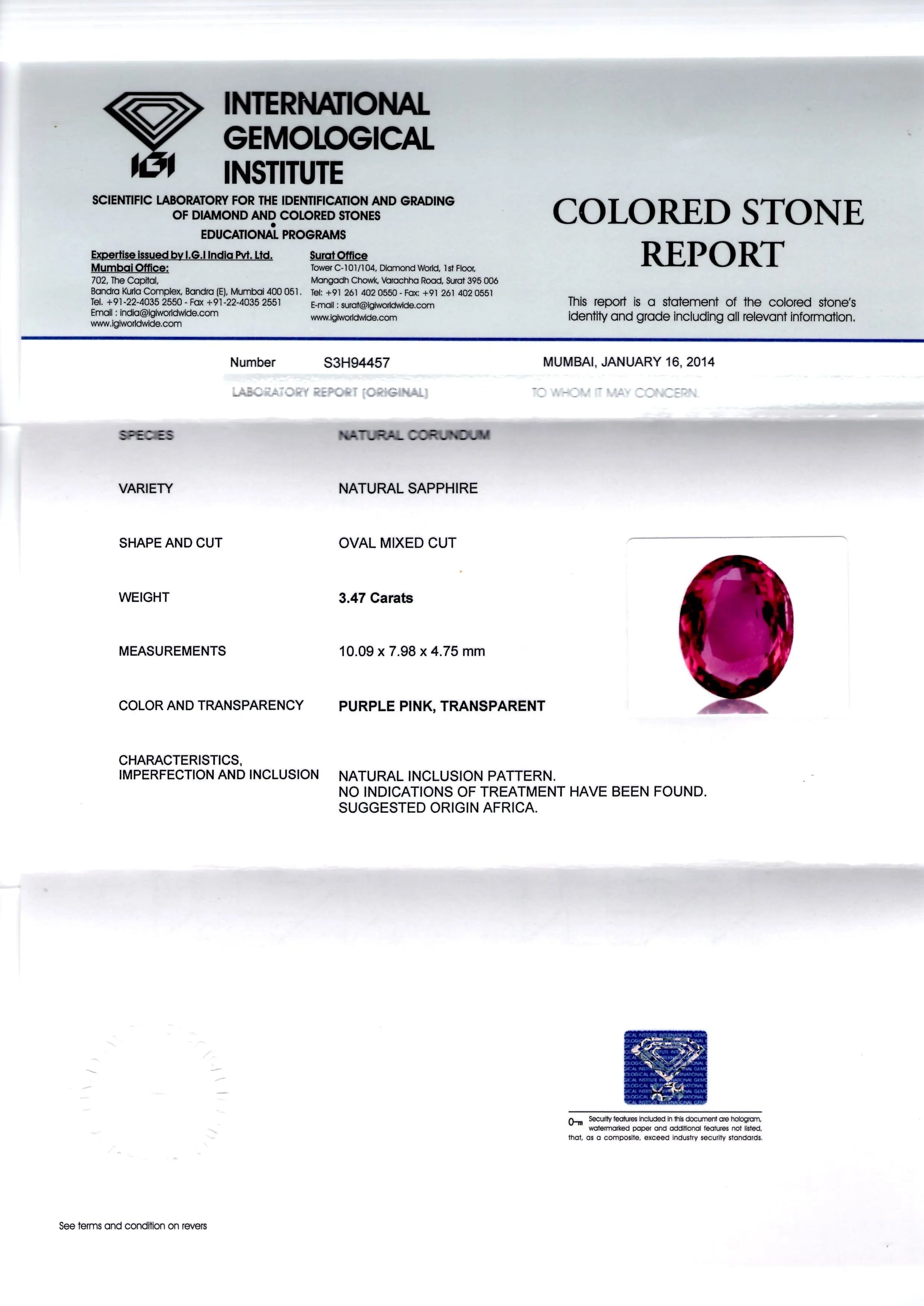 3.47 Ct Unheated Untreated Natural Madagaskar Pinkish Ruby/Sapphire