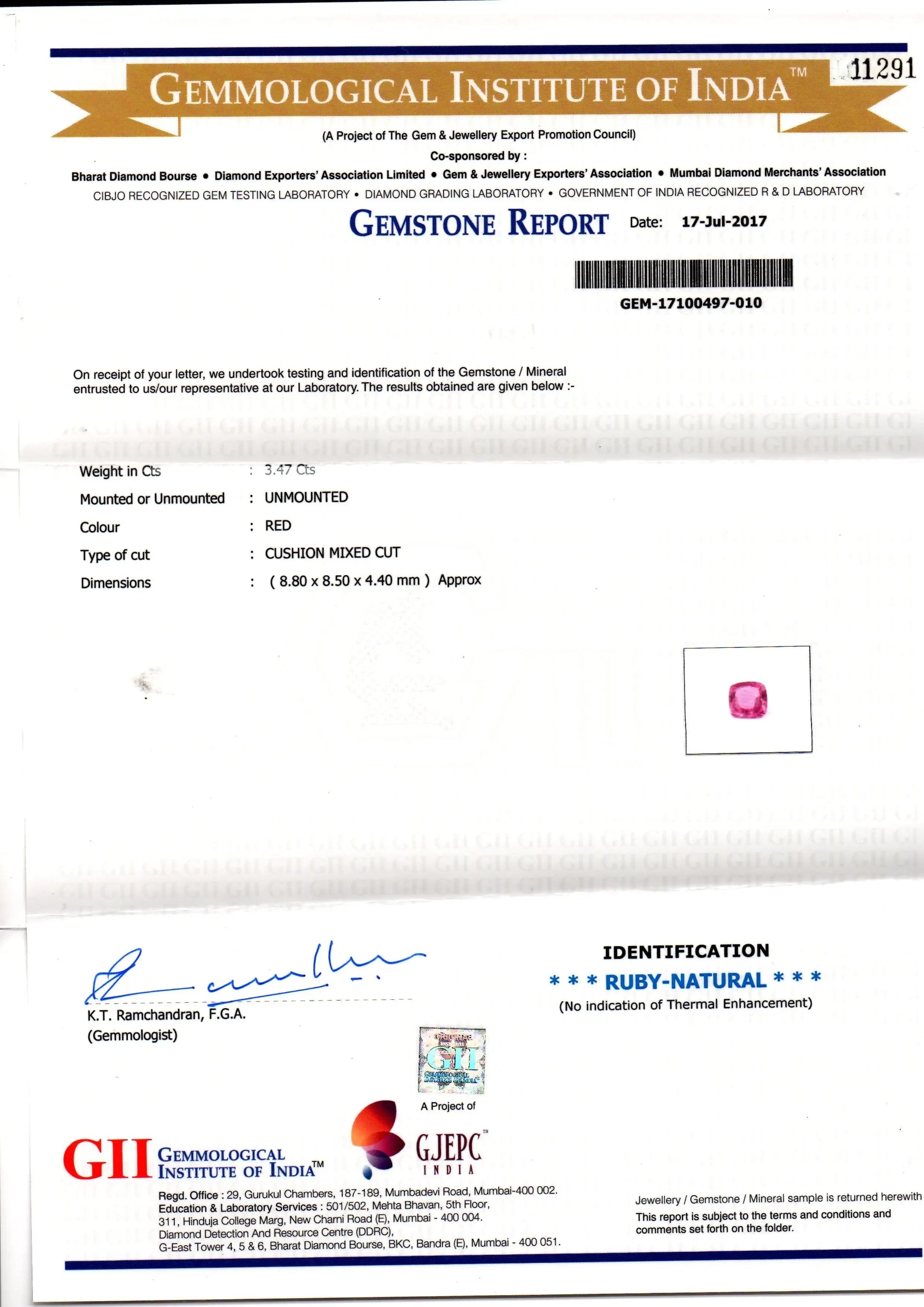 3.47 Ct GII Certified Unheated Untreated Natural Madagaskar Ruby AAAA - Venus Gems