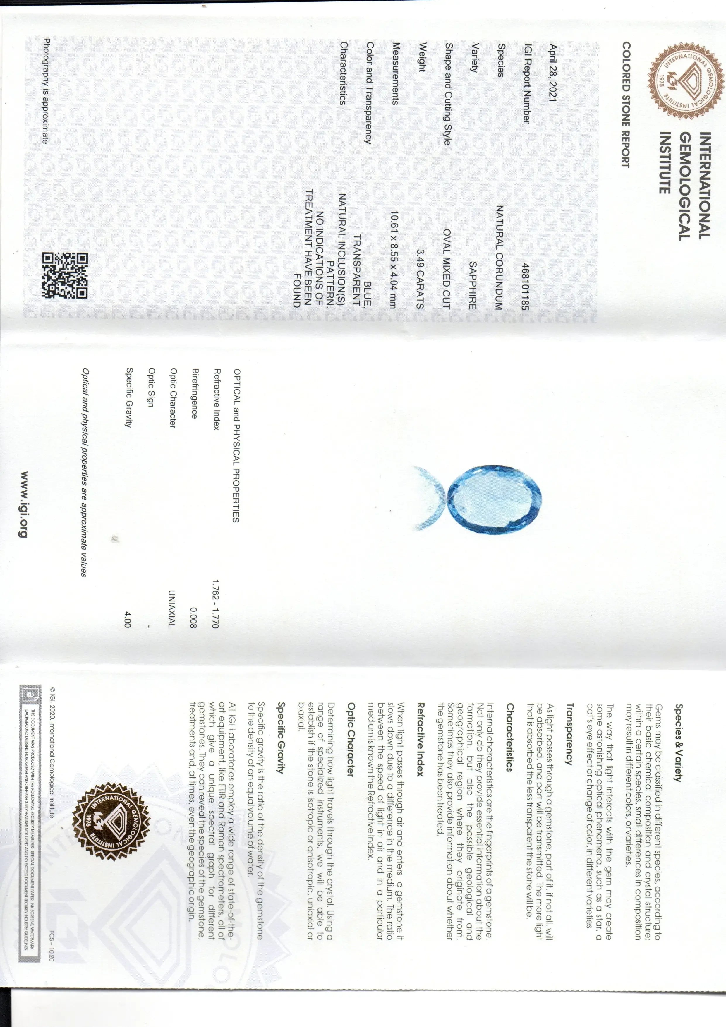 3.49 Ct IGI Certified Unheated Untreated Natural Ceylon Blue Sapphire AAA - Venus Gems