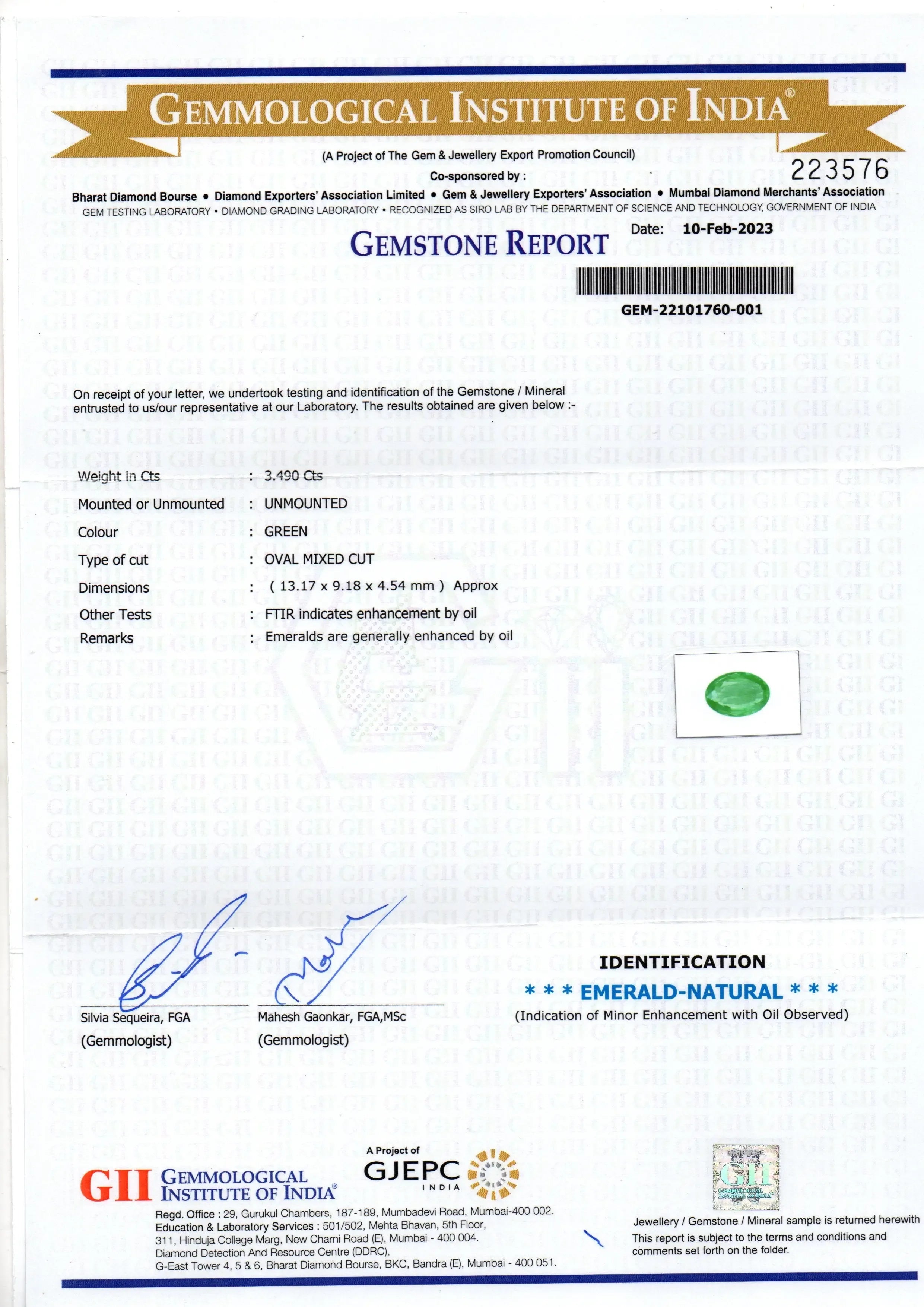 3.49 Ct GII Certified Untreated Natural Zambian Emerald Gemstone Panna AA - Venus Gems