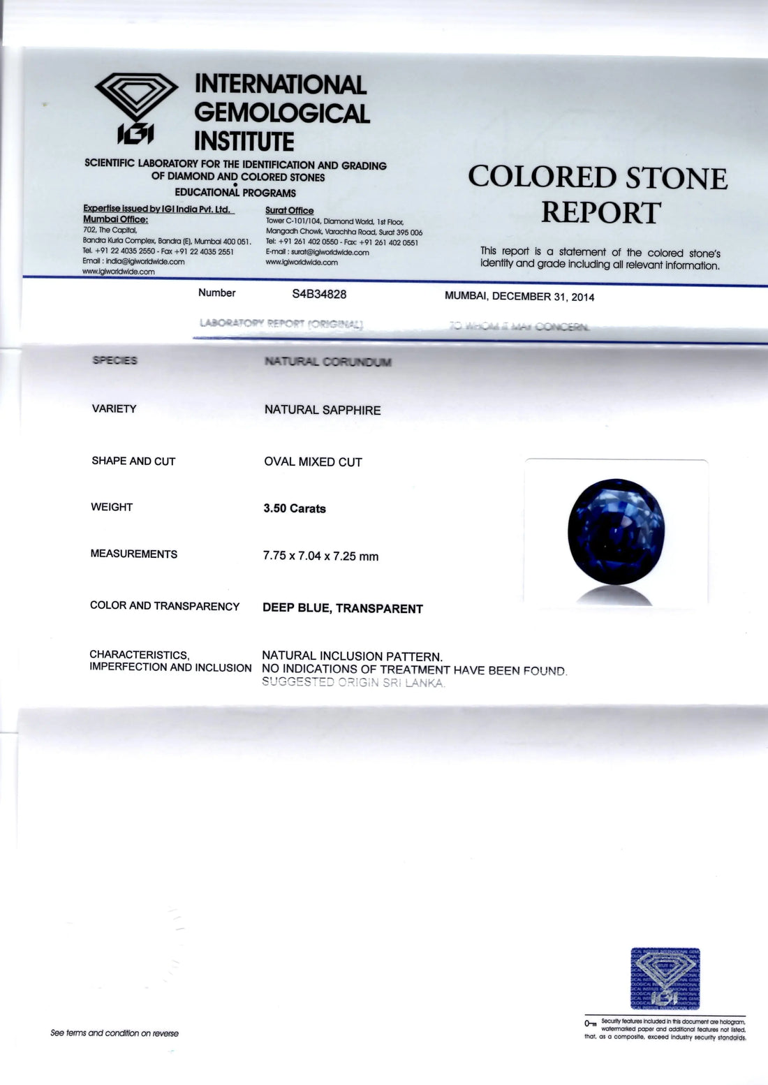 3.50 Ct Unheated Untreated Natural Deep Royal Blue Sapphire AAA