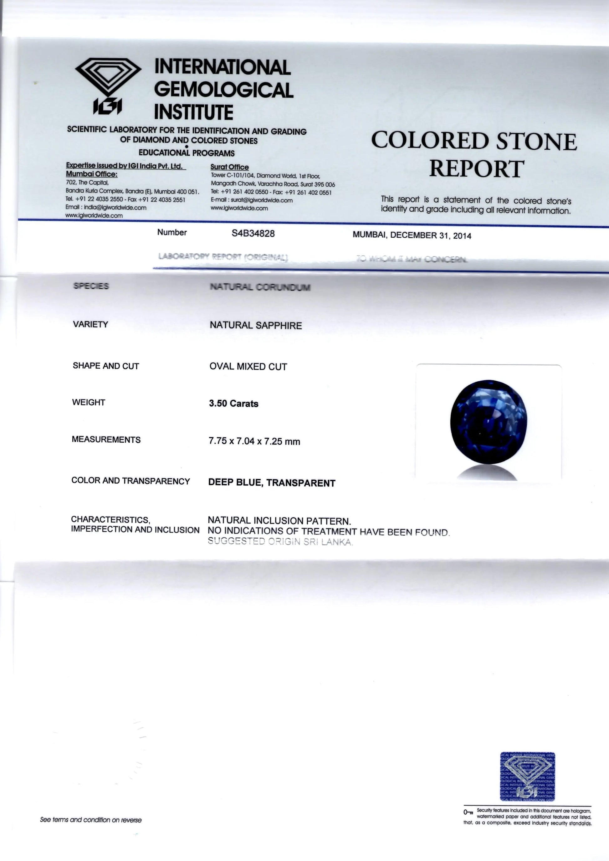 3.50 Ct Unheated Untreated Natural Deep Royal Blue Sapphire AAA