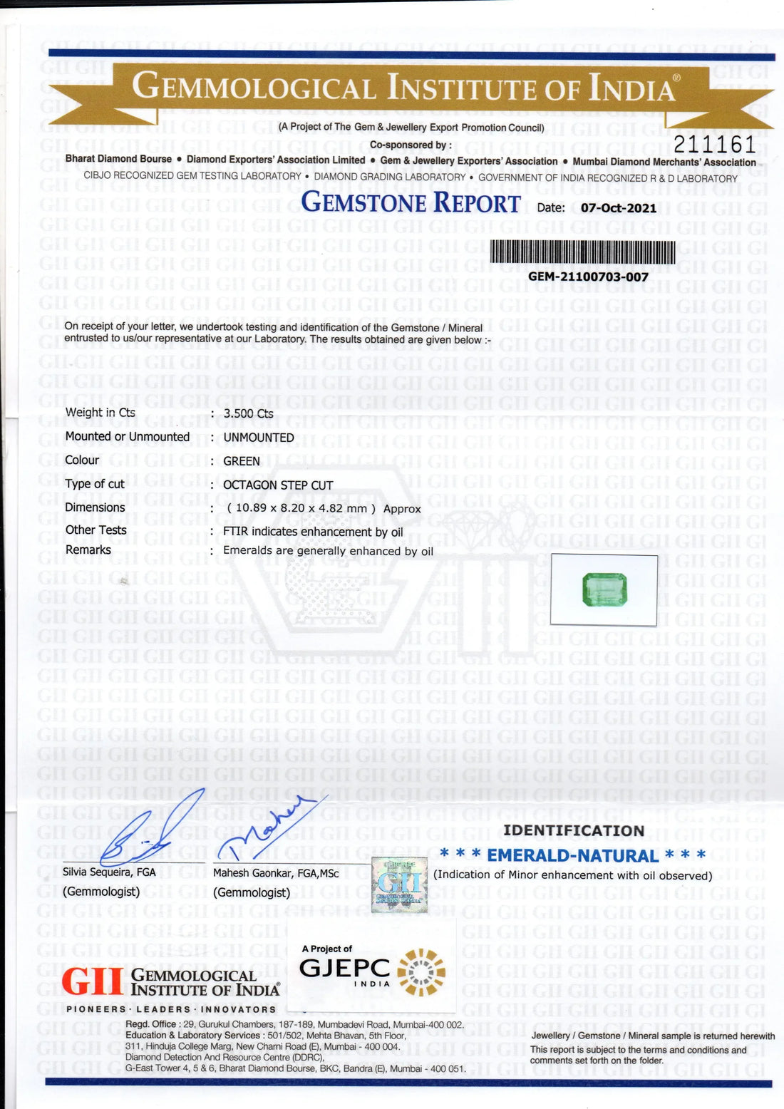 3.50 Ct GII Certified Untreated Natural Zambian Emerald Gemstones - Venus Gems
