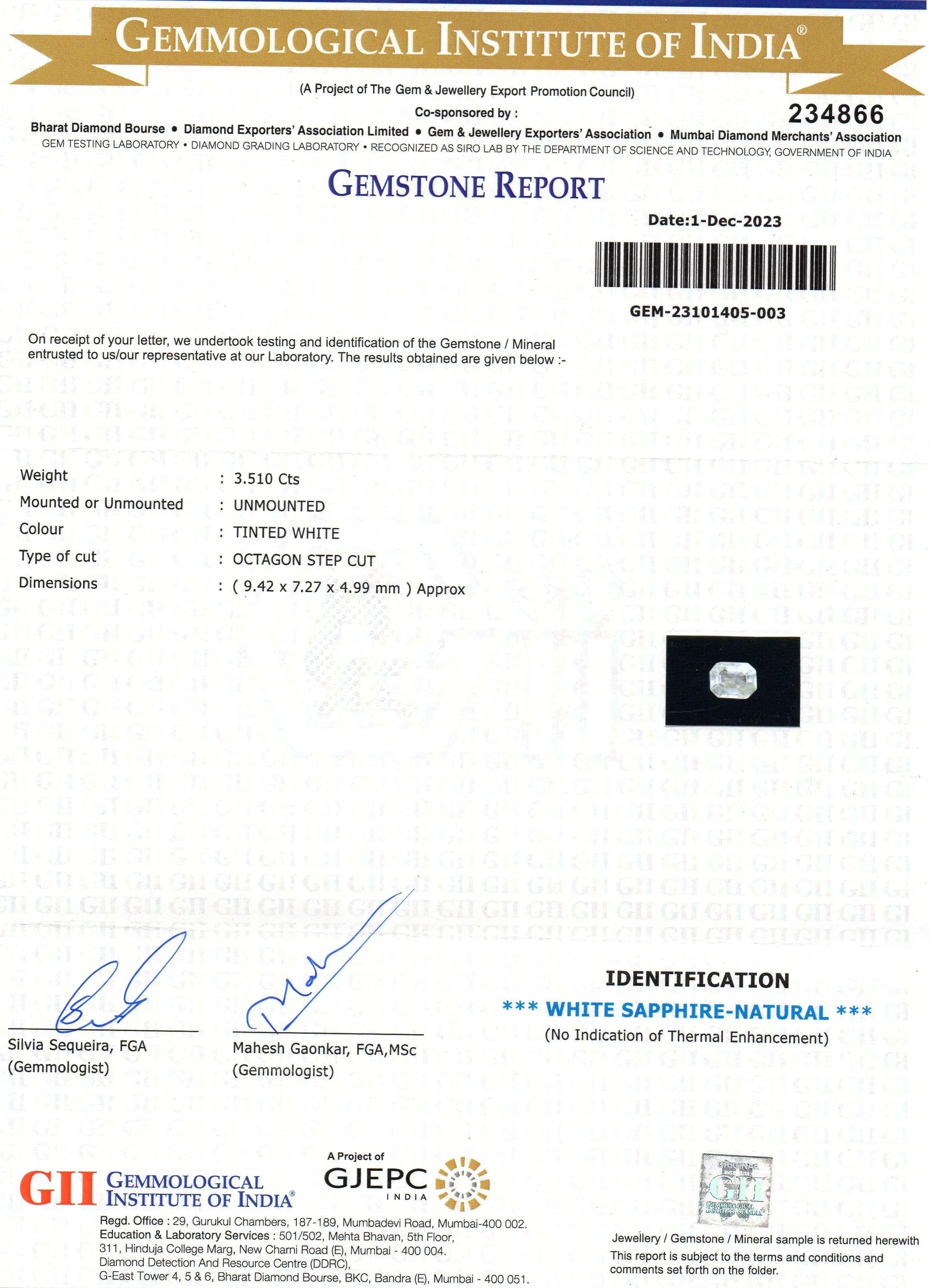 3.51 Ct GII Certified Unheated Untreated Natural Ceylon White Sapphire - Venus Gems