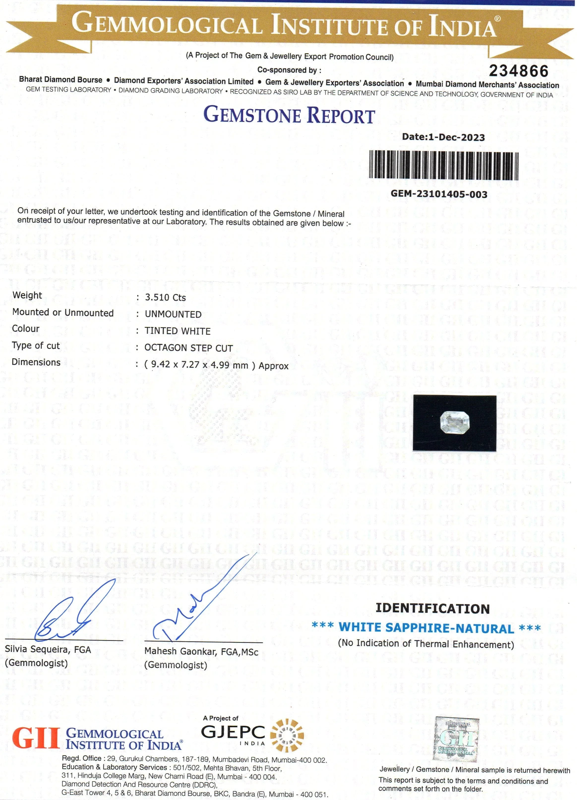 3.51 Ct GII Certified Unheated Untreated Natural Ceylon White Sapphire - Venus Gems