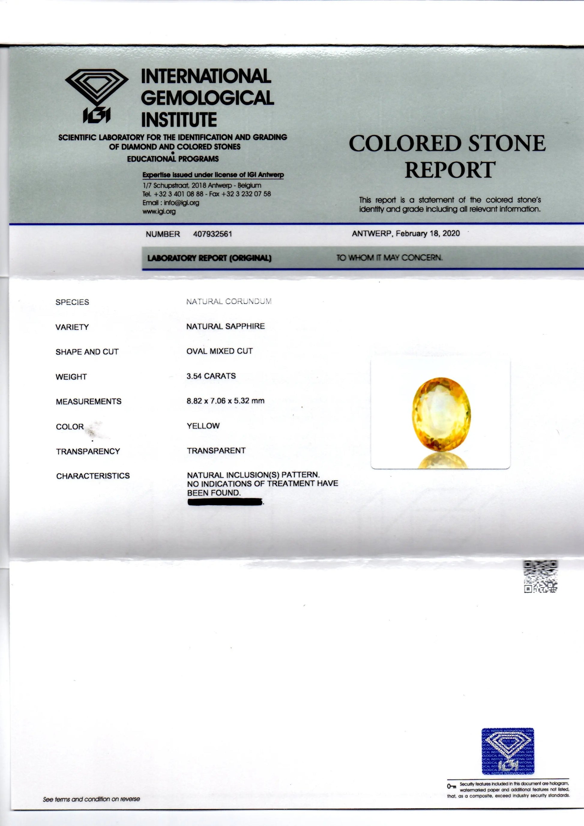 3.54 Ct IGI Certified Unheated Untreated Natural Ceylon Yellow Sapphire