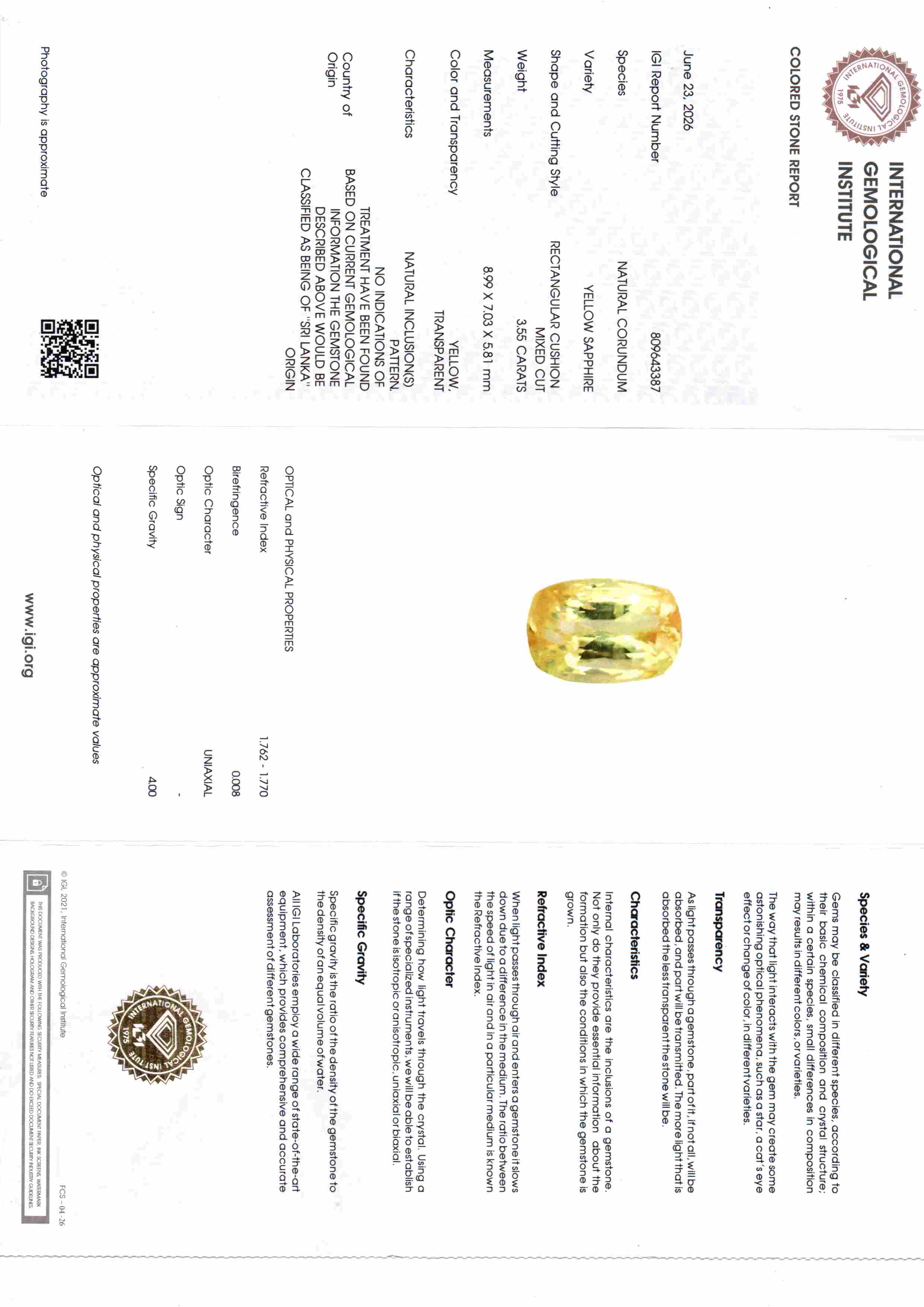 3,53 Karat 3,92 Ratti Zertifizierter Ceylon Gelber Saphir Pukhraj Stein