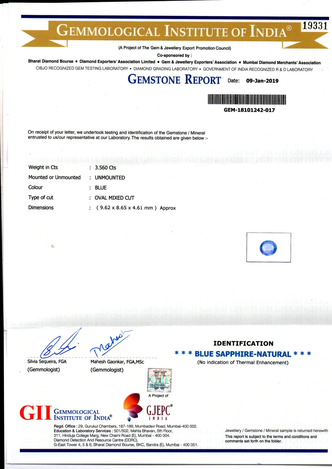 3.56 Ct IGI Certified Unheated Untreated Natural Ceylon Blue Sapphire AAA - Venus Gems