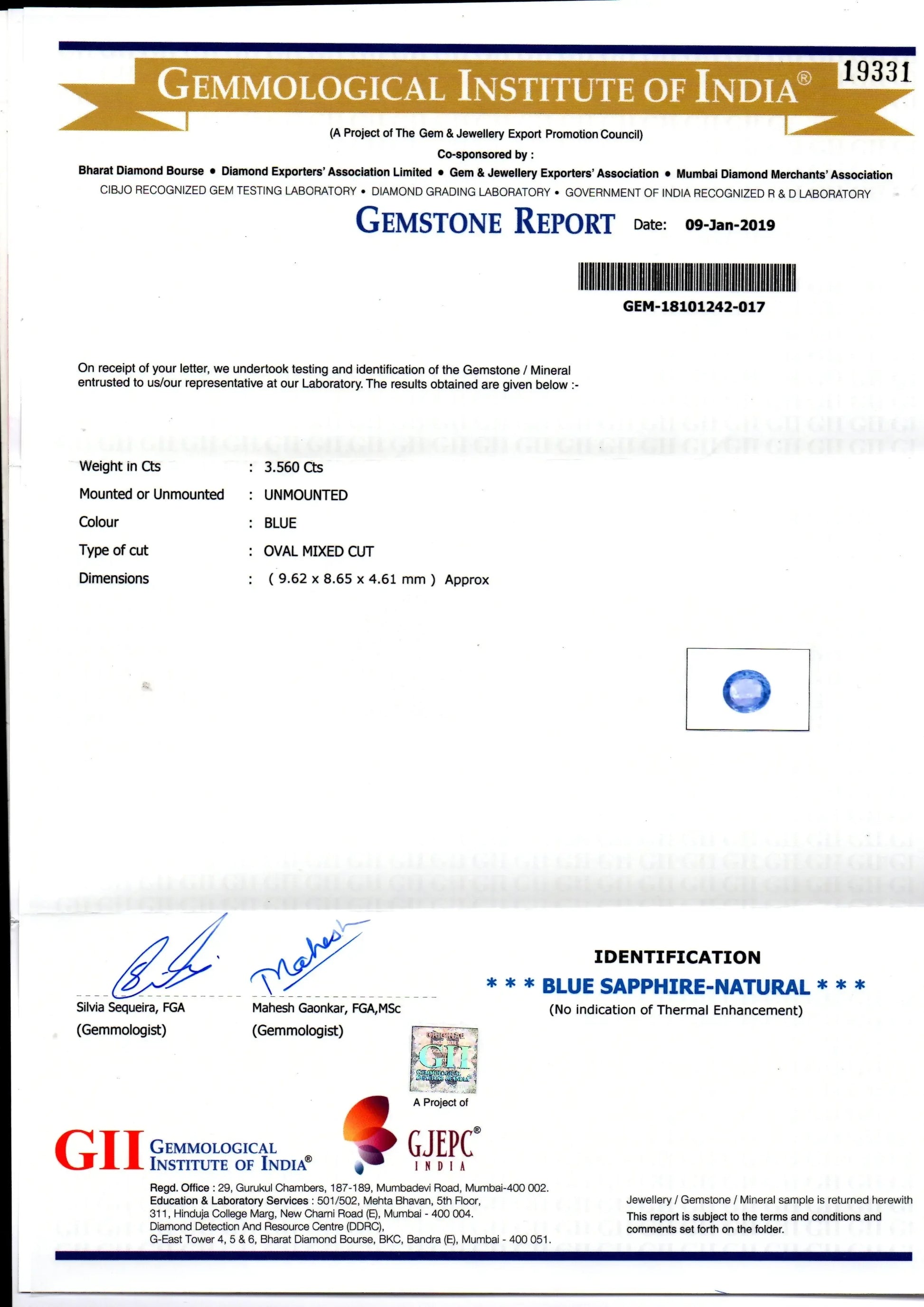 3.56 Ct IGI Certified Unheated Untreated Natural Ceylon Blue Sapphire AAA - Venus Gems