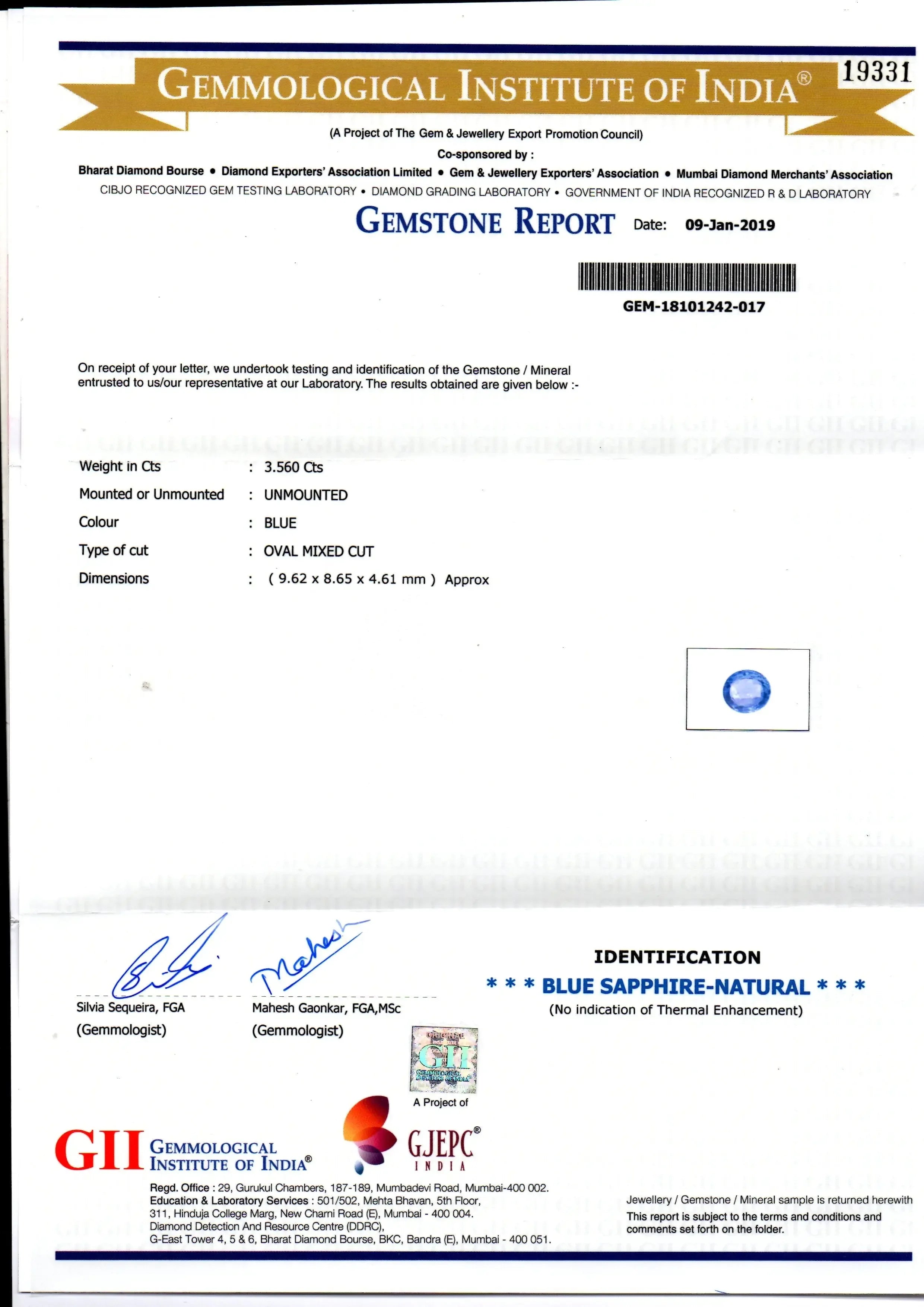 3.56 Ct IGI Certified Unheated Untreated Natural Ceylon Blue Sapphire AAA - Venus Gems