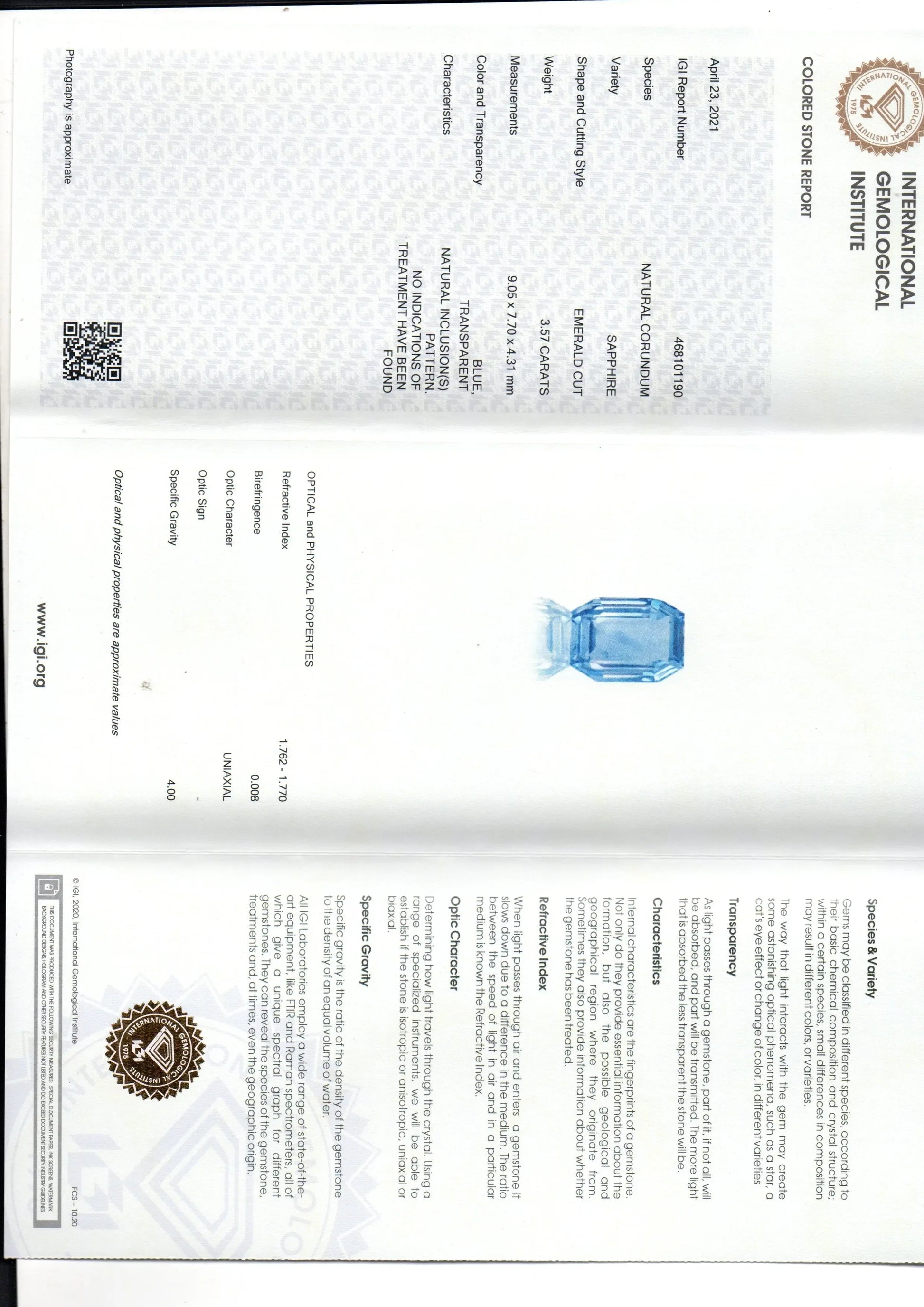 3.57 Ct IGI Certified Unheated Untreated Natural Ceylon Blue Sapphire AAAA - Venus Gems