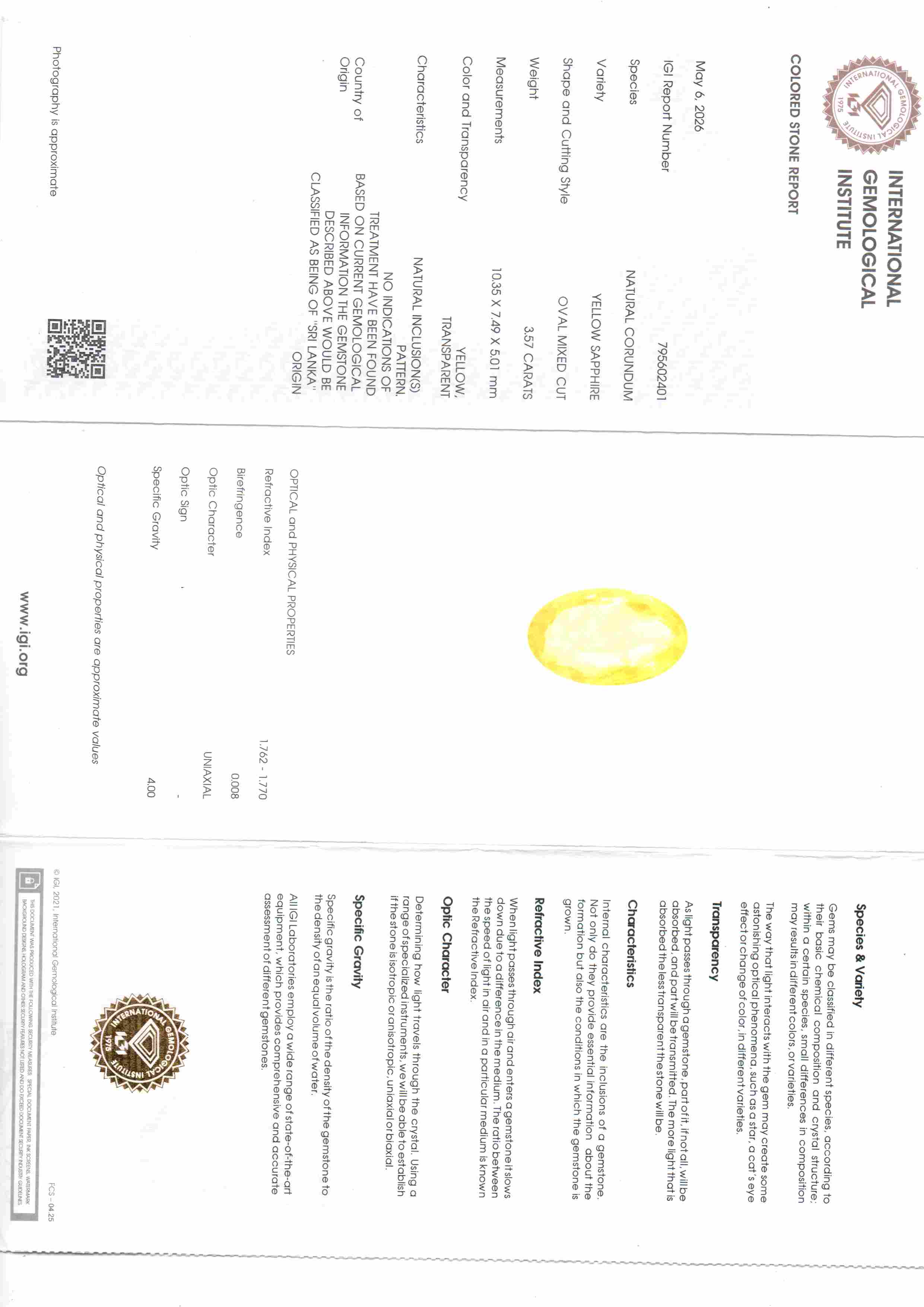 3,53 Karat 3,92 Ratti Zertifizierter Ceylon Gelber Saphir Pukhraj Stein