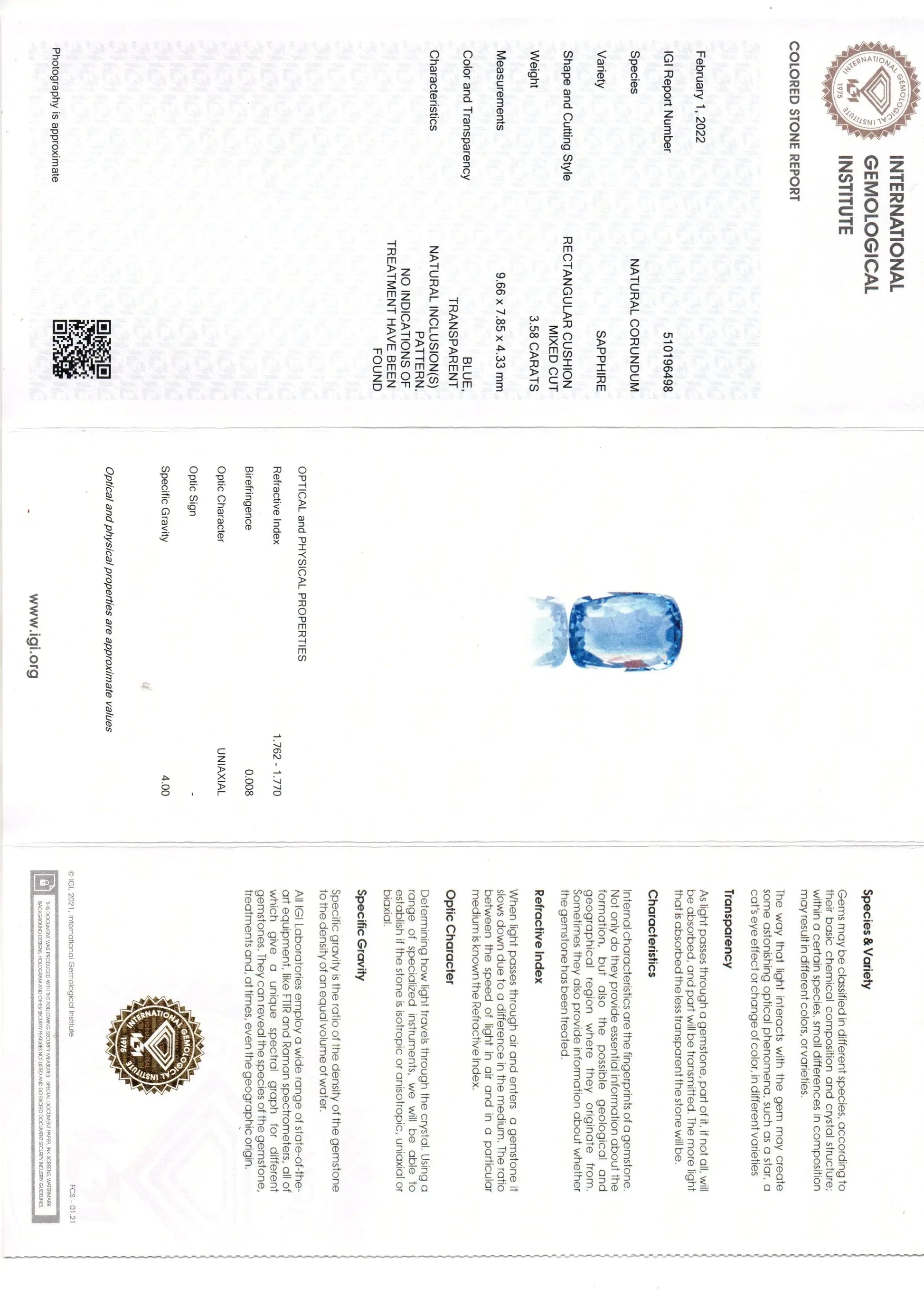 3.58 Ct IGI Certified Unheated Untreated Natural Ceylon Blue Sapphire AAA - Venus Gems