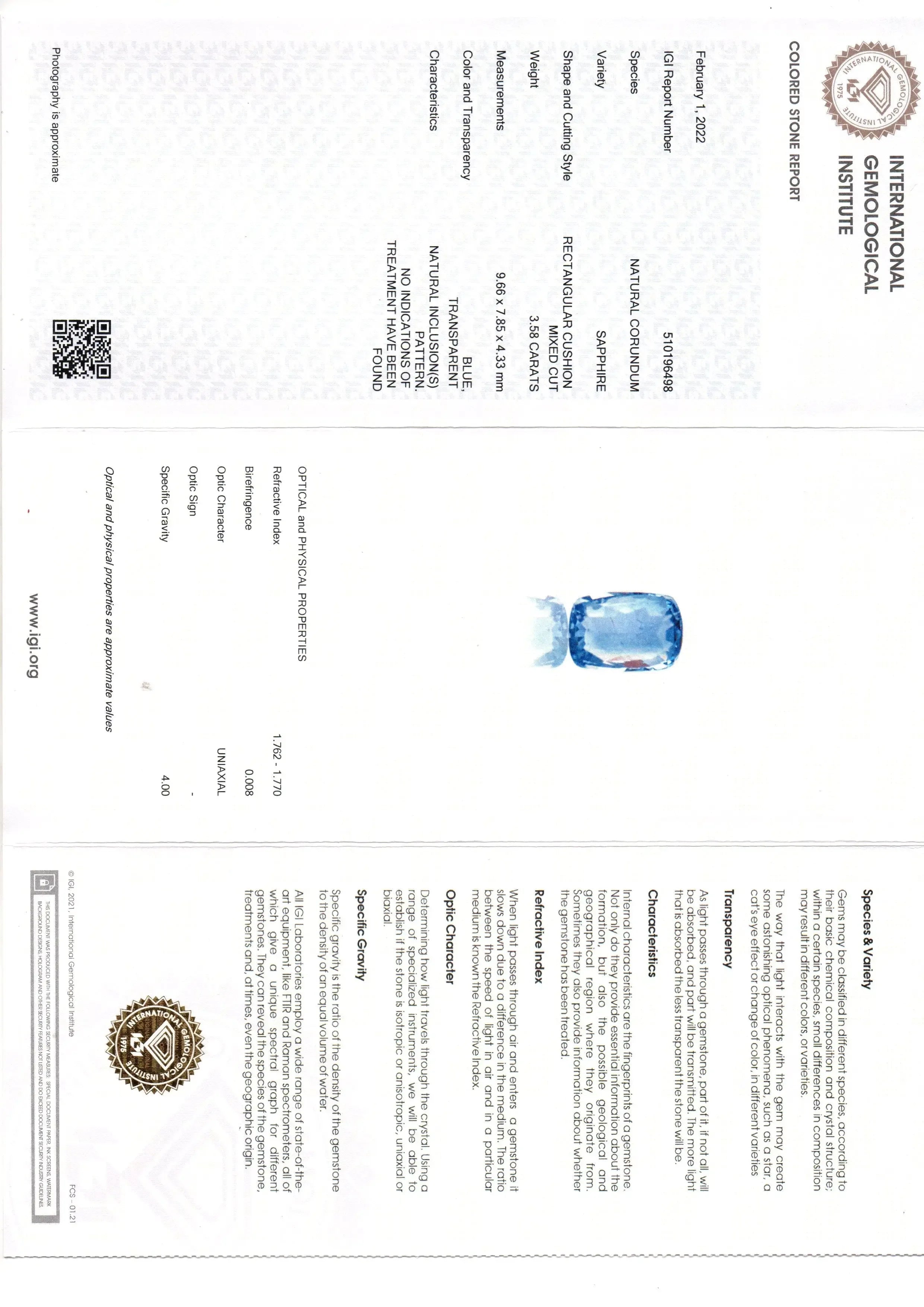 3.58 Ct IGI Certified Unheated Untreated Natural Ceylon Blue Sapphire AAA - Venus Gems
