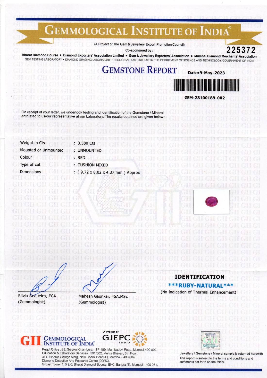 3.58 Ct GII Certified Unheated Untreated Natural Mozambique Ruby AAAA - Venus Gems