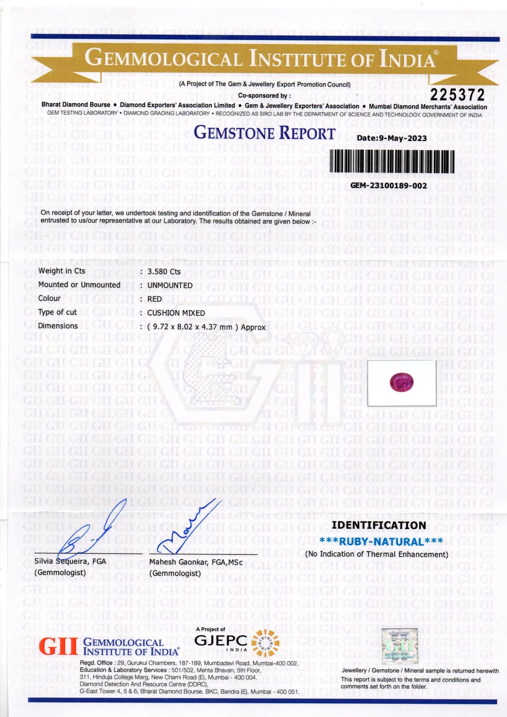 3.58 Ct GII Certified Unheated Untreated Natural Mozambique Ruby AAAA - Venus Gems