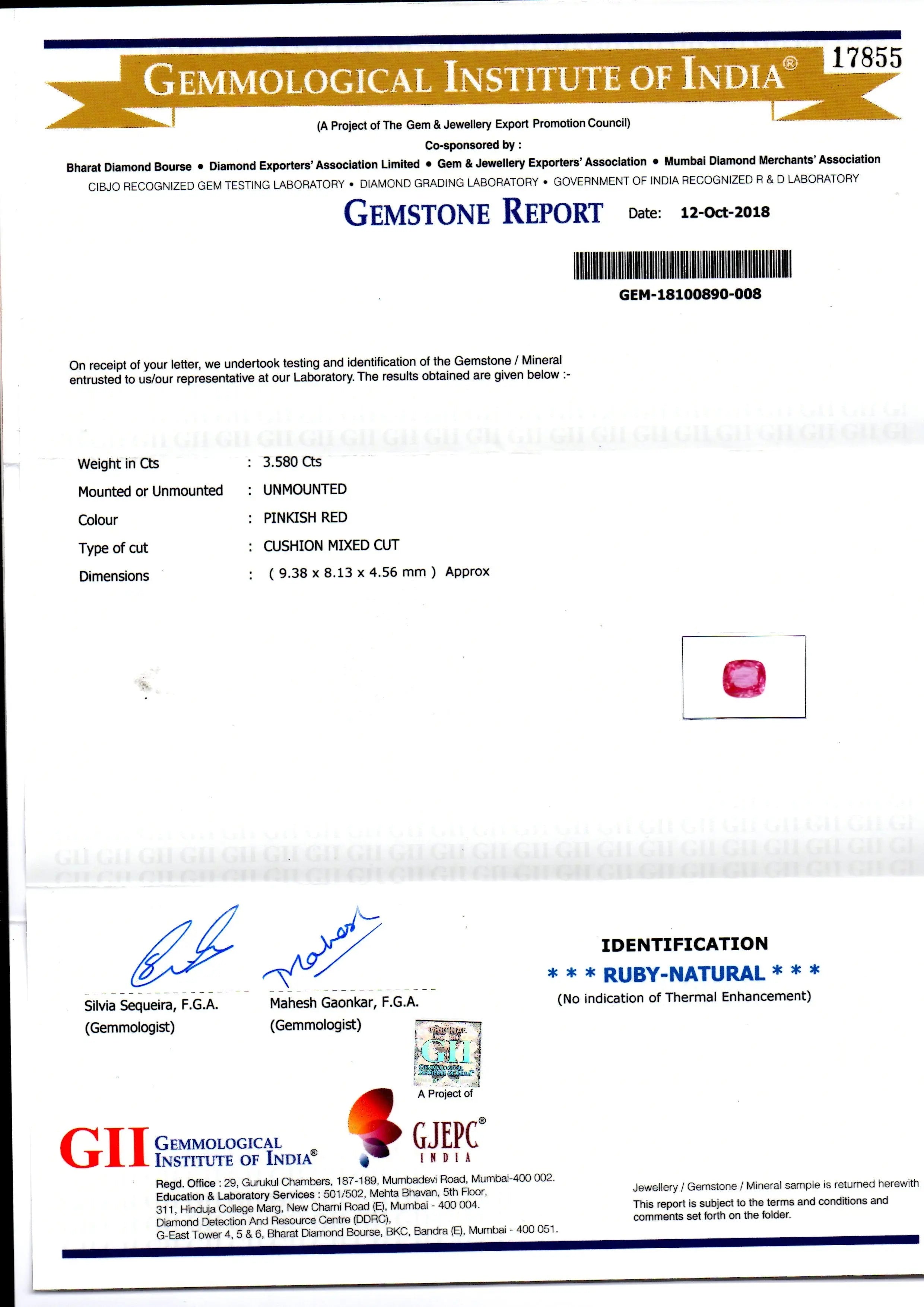 3.58 Ct GII Certified Unheated Untreated Natural Madagaskar Ruby AA++