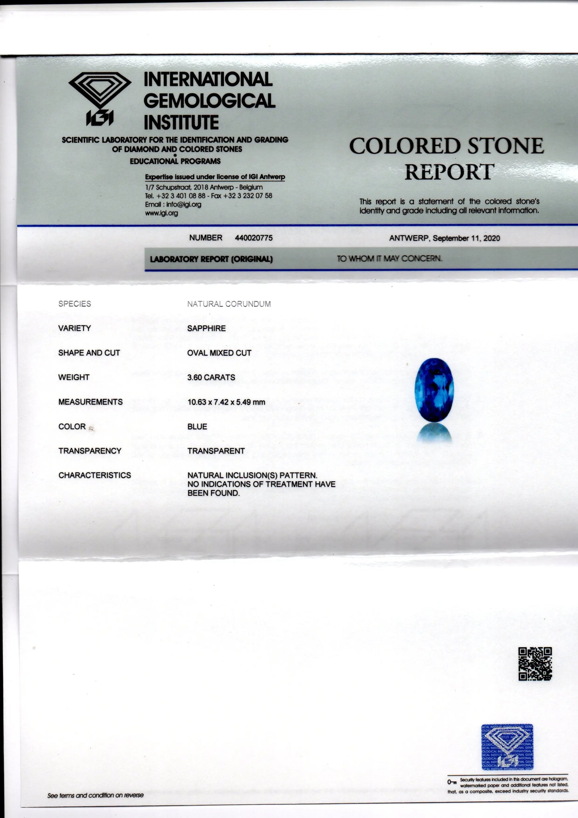 3.60 Ct IGI Certified Unheated Untreated Natural Ceylon Blue Sapphire