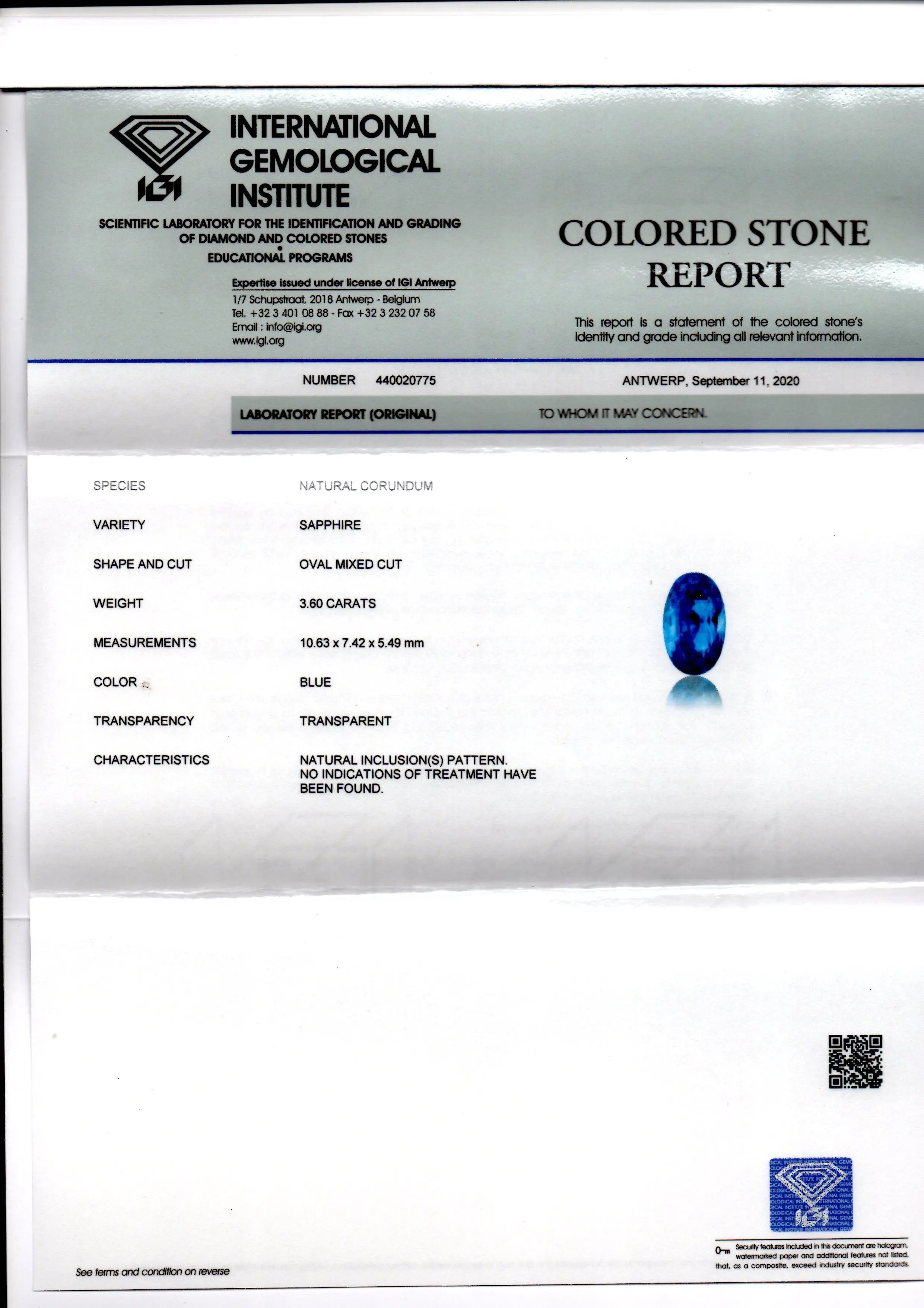 3.60 Ct IGI Certified Unheated Untreated Natural Ceylon Blue Sapphire