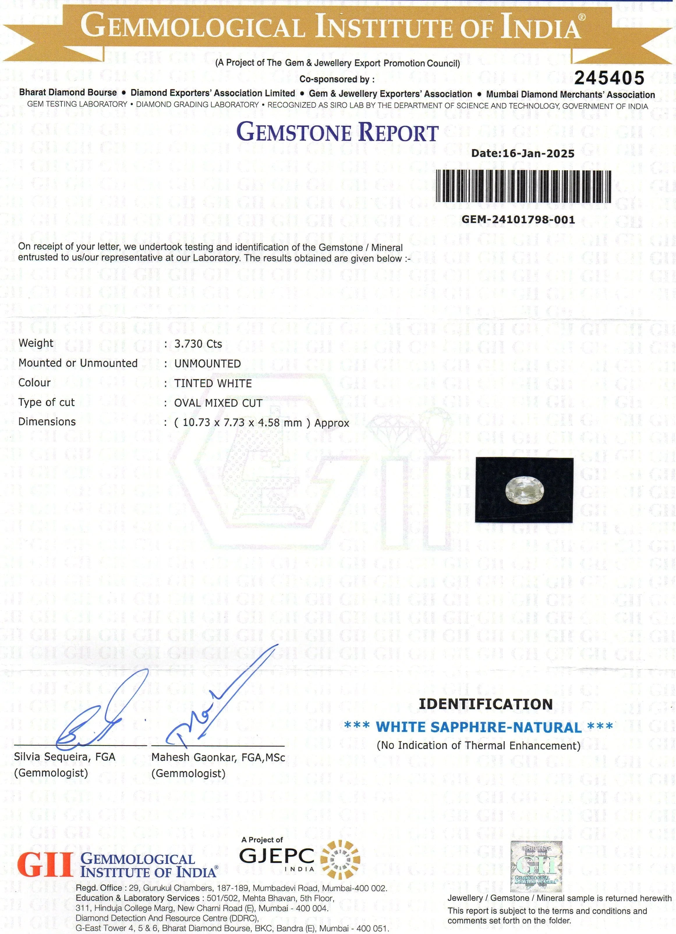3.73 Ct GII Certified Unheated Untreated Natural Ceylon White Sapphire - Venus Gems