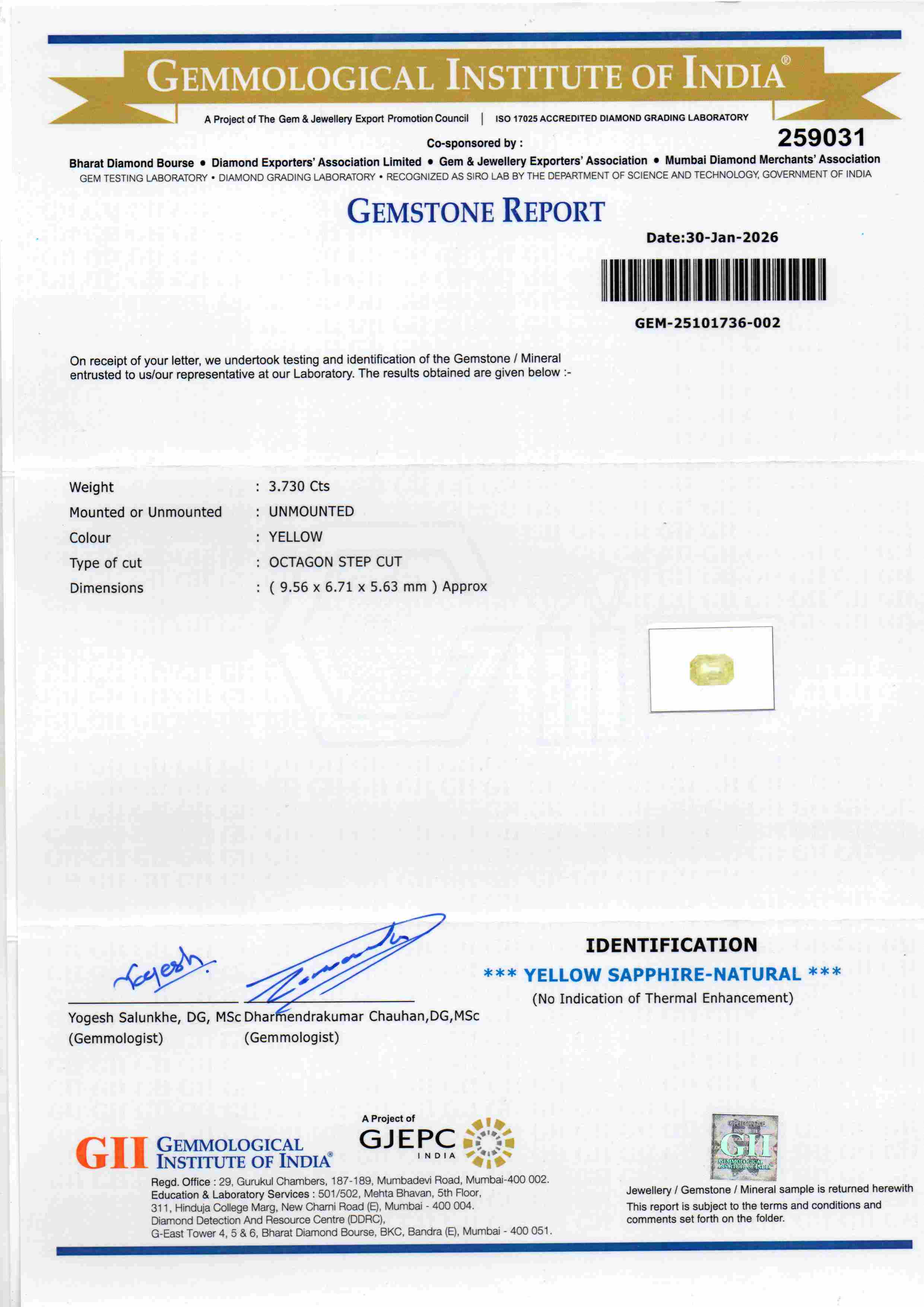 3.73 Karat 4.15 Ratti GII-zertifizierter Ceylon gelber Saphir Pukhraj Stein