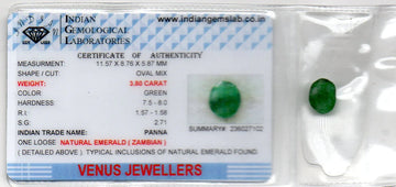 3.80 Ct Certified Untreated Natural Zambian Emerald Panna Gemstone - Venus Gems