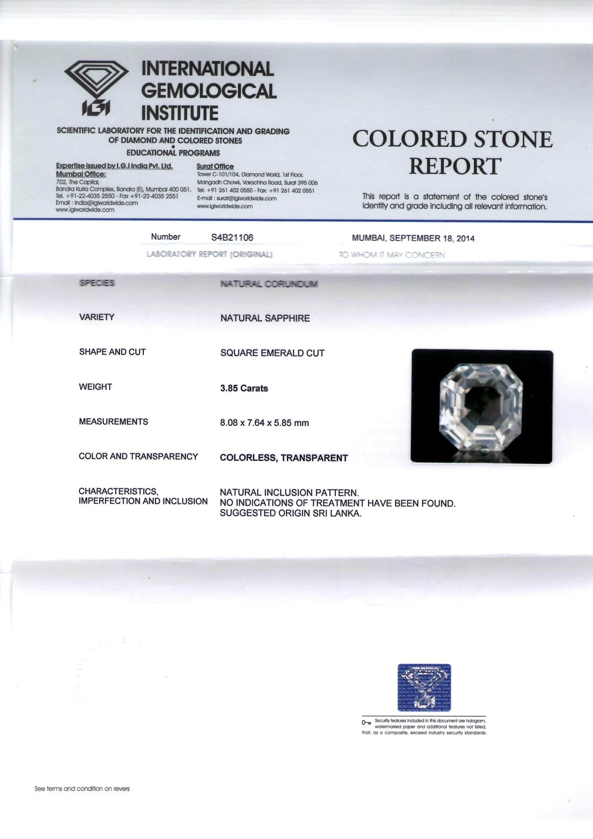 3.85 Ct Unheated Untreated Natural Premium White Sapphire Gemstone