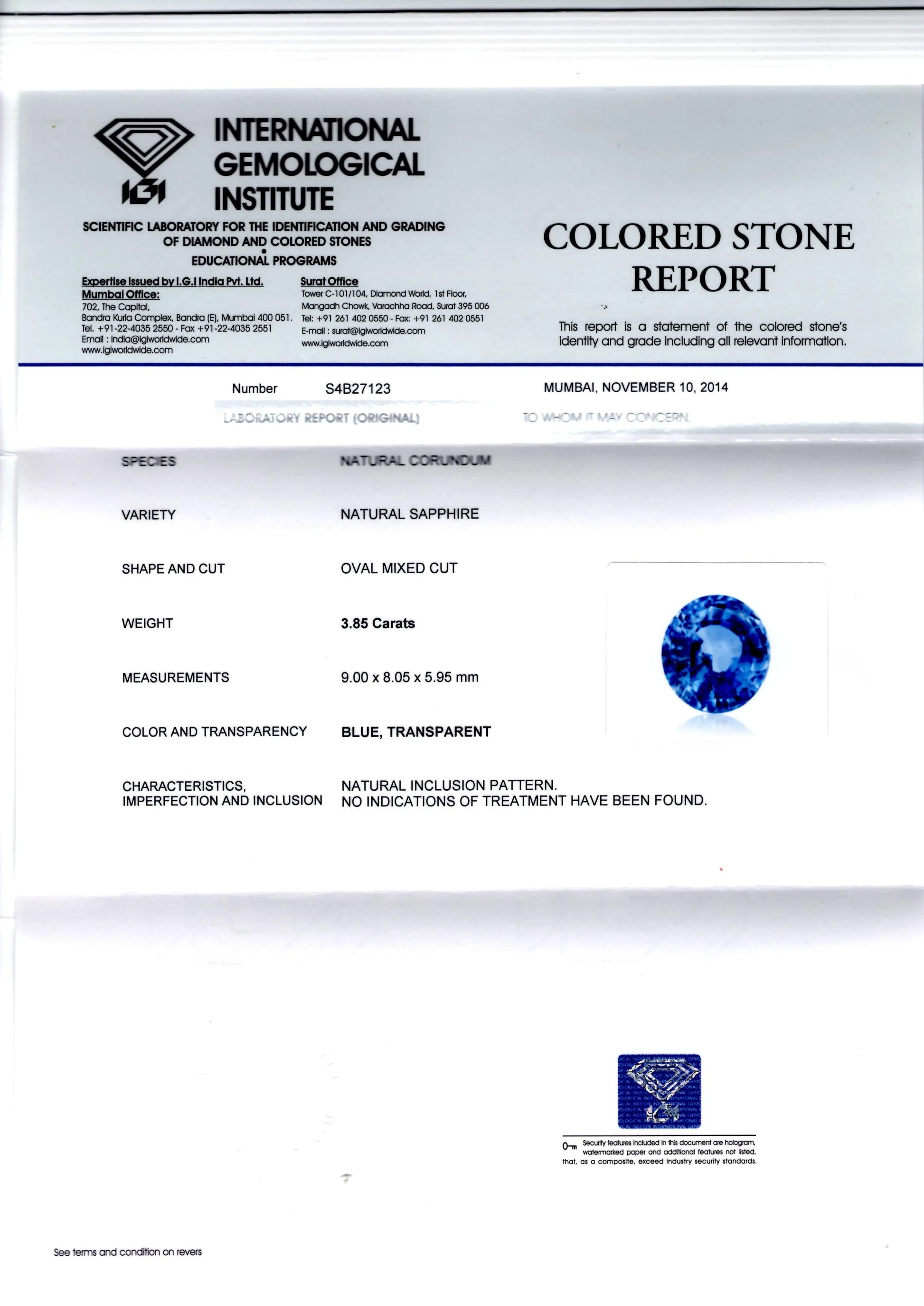 3.85 Ct Unheated Untreated Natural Ceylon Blue Sapphire Neelam