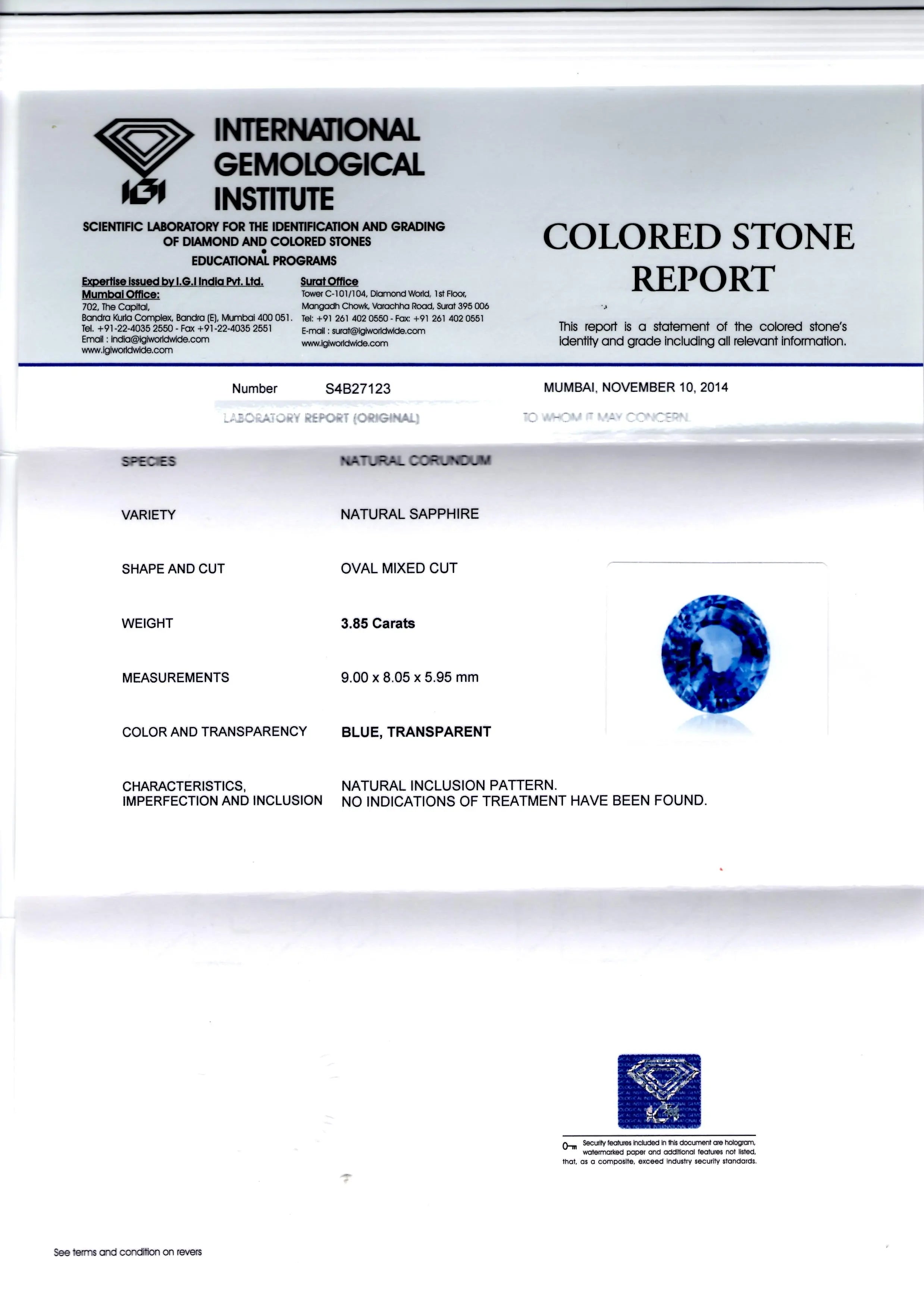 3.85 Ct Unheated Untreated Natural Ceylon Blue Sapphire Neelam